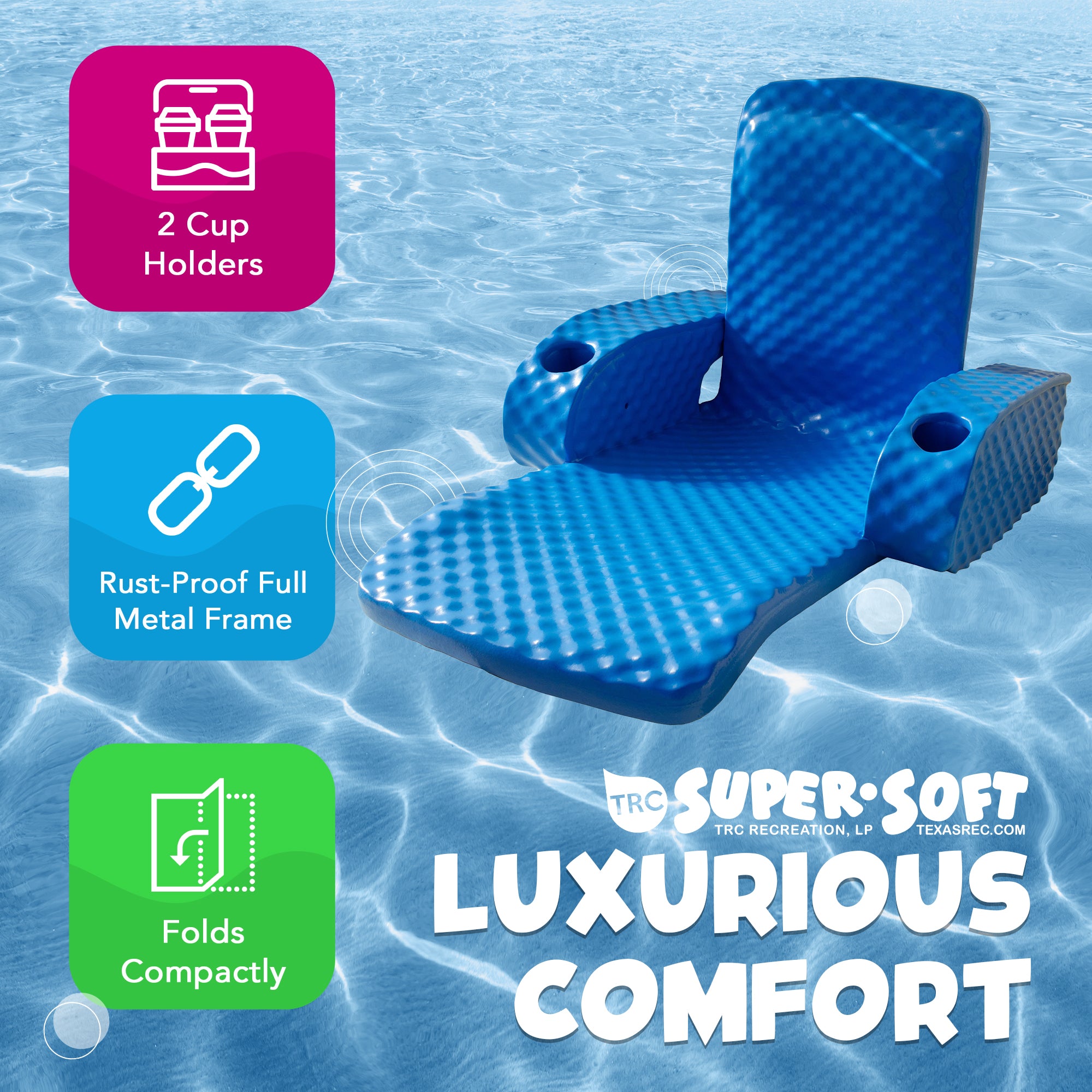 Folding Baja II Lounger Foam Swimming Pool Float, Bahama Blue (Used) - VMInnovations