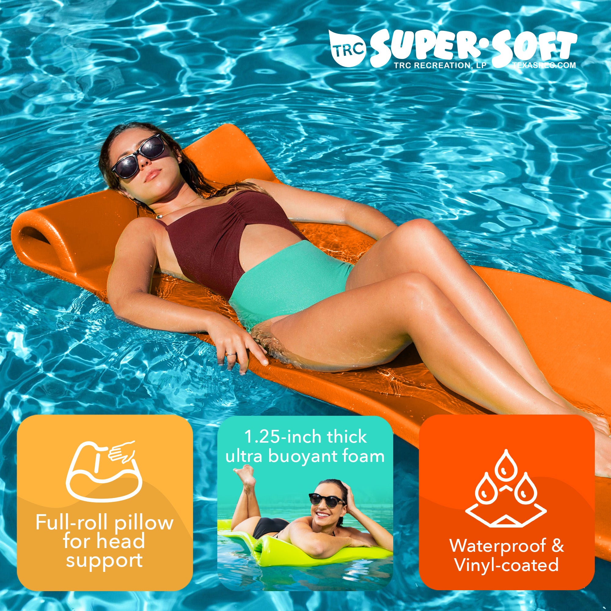 TRC Recreation Splash 1.25" Thick Foam Pool Float Mat, Sunset Orange (Open Box) - VMInnovations