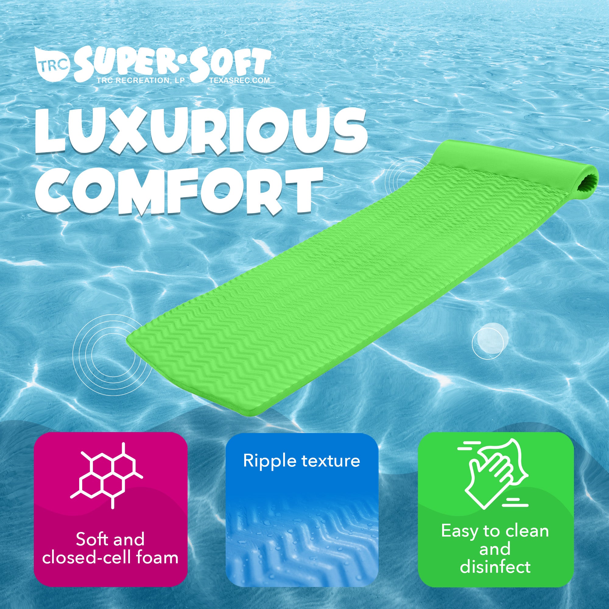 TRC Recreation Serenity 1.5" Thick Foam Pool Float Mat, Fierce Green (Open Box)