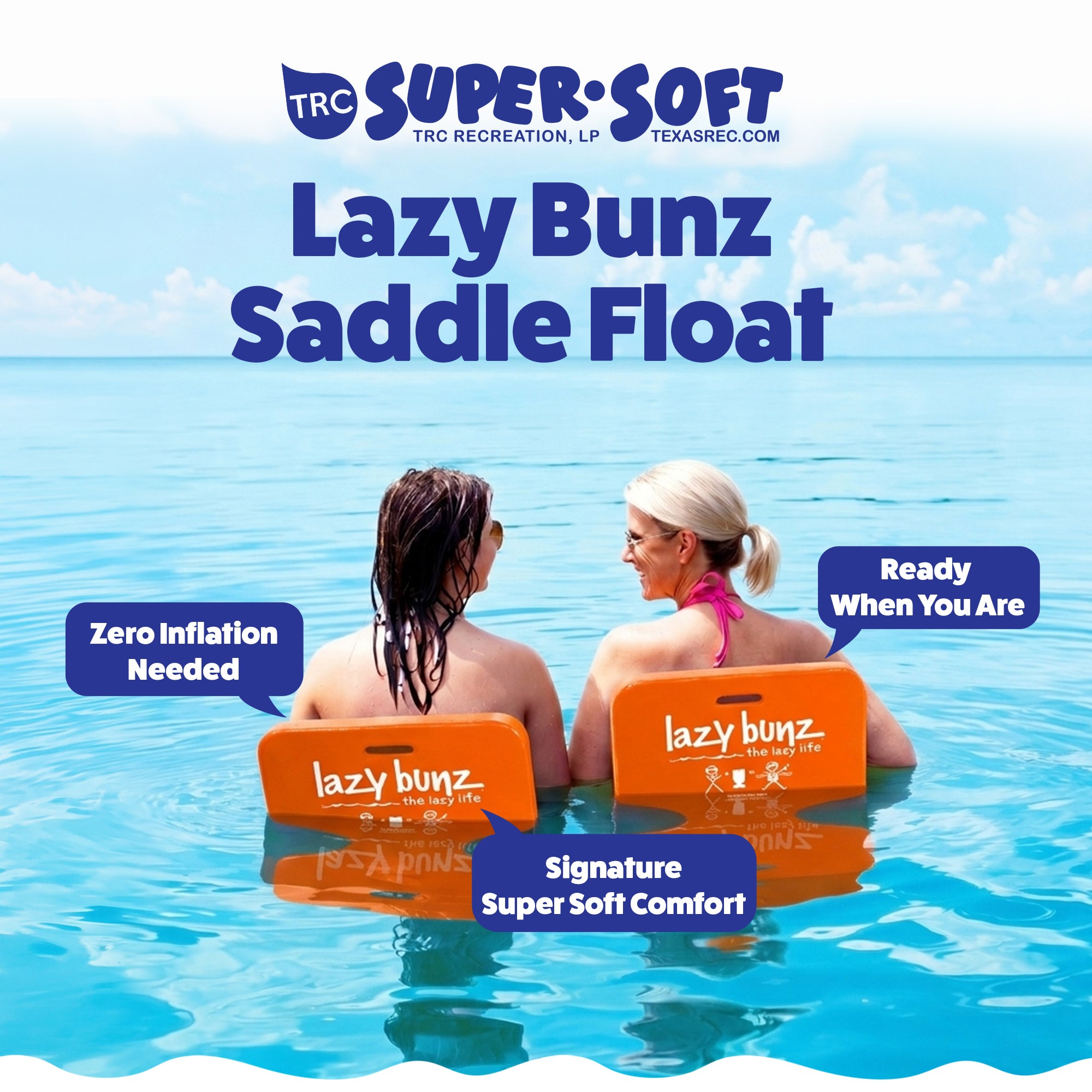 TRC Recreation Lazy Bunz Foam Water Saddle Swimming Pool Float, Sunset Orange