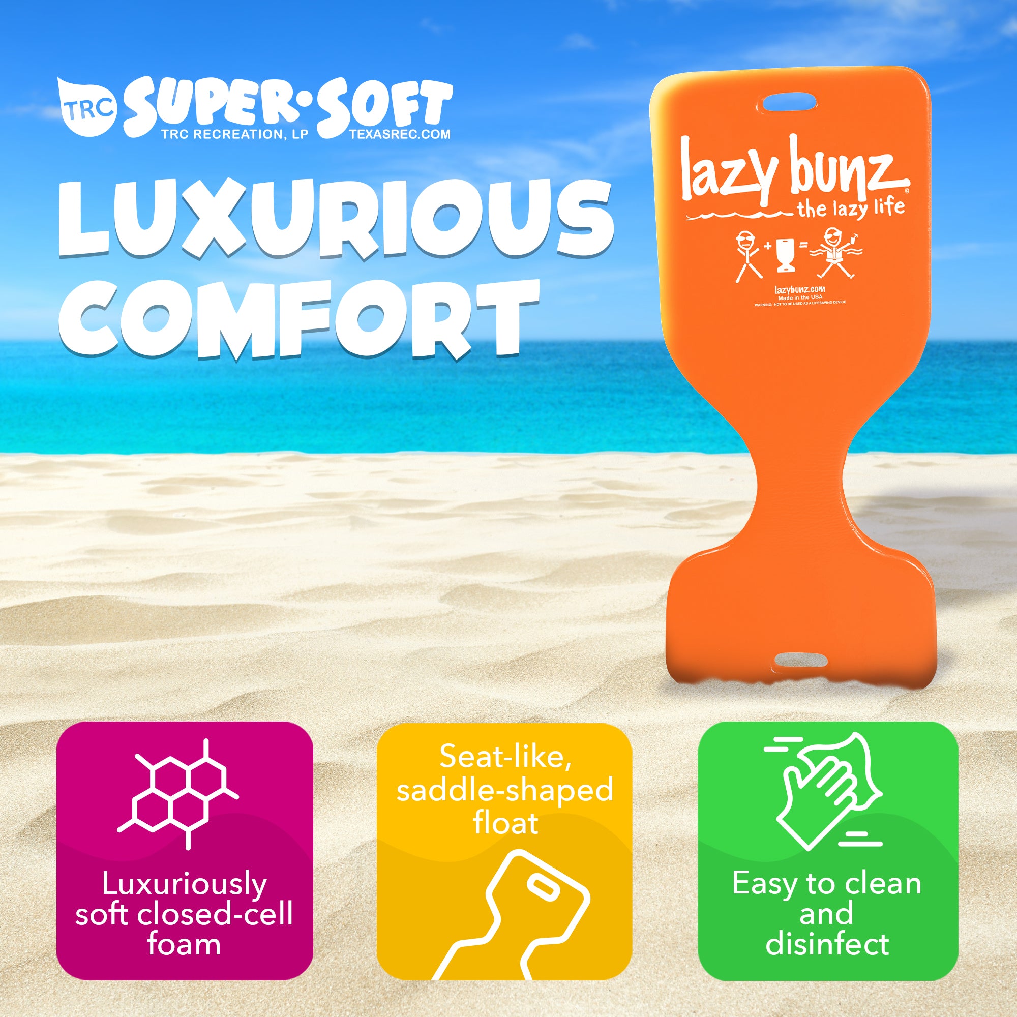 TRC Lazy Bunz Foam Water Saddle Swimming Pool Float, Sunset Orange (Open Box)
