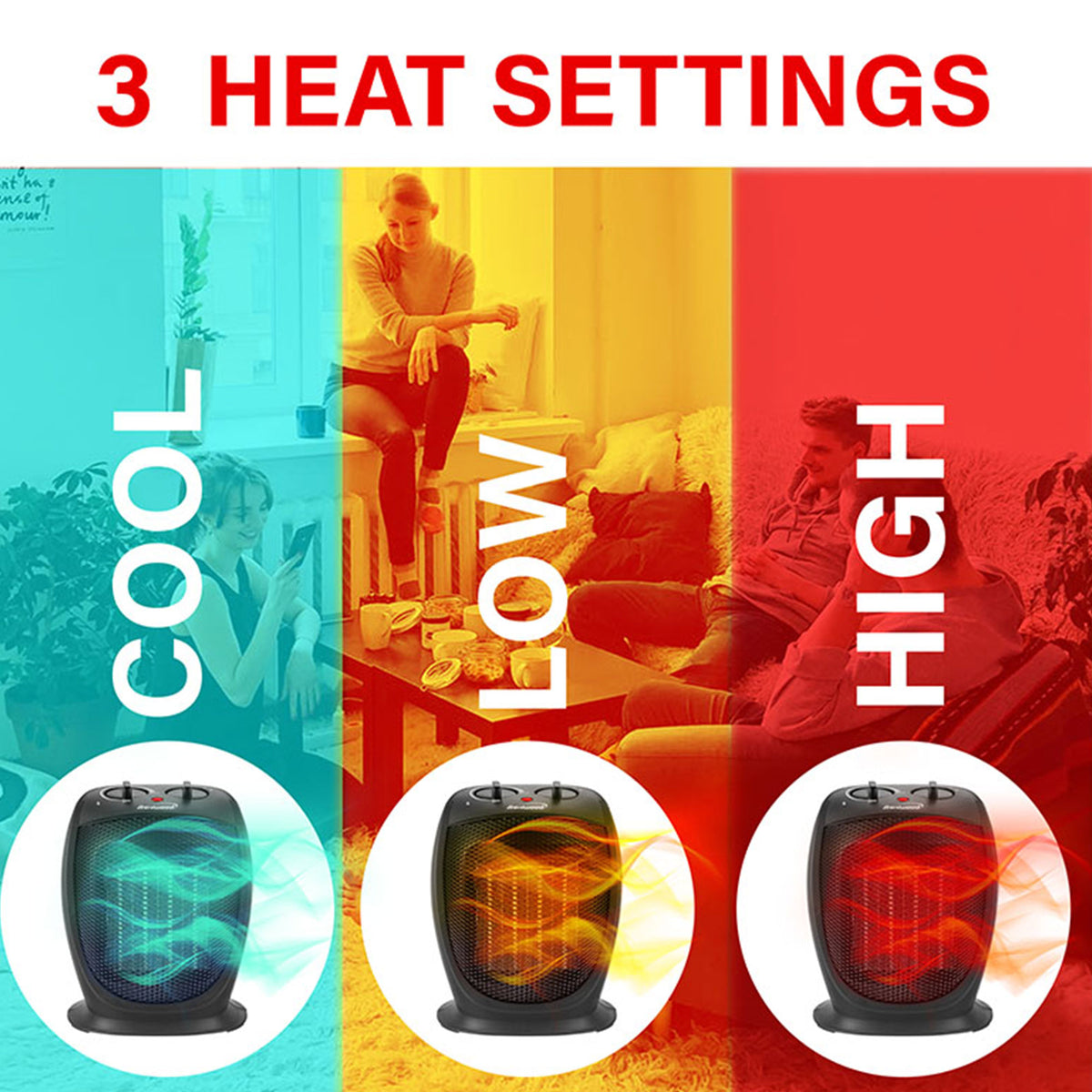 Brentwood H-C1602BK 5000 BTU Adjustable Portable Ceramic Space Heater and Fan