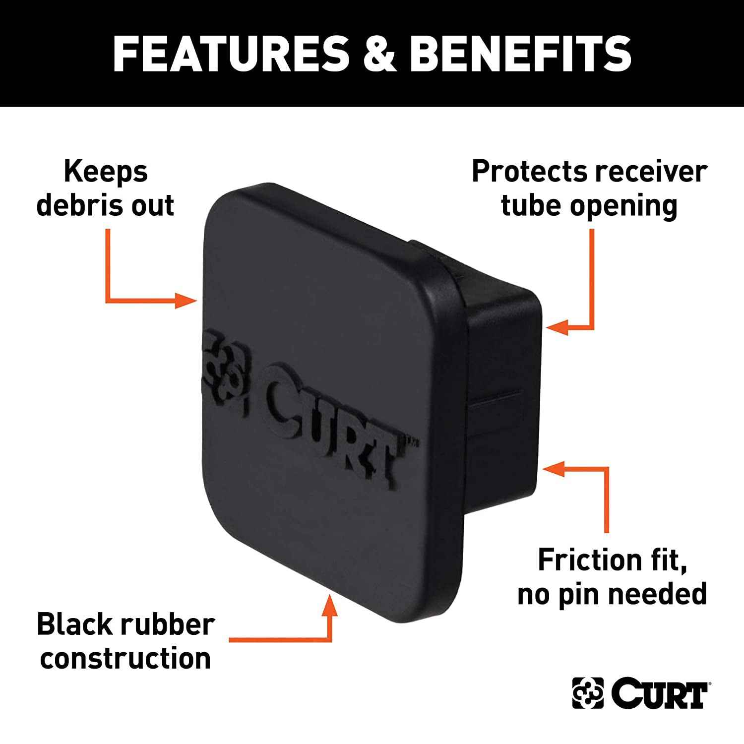 CURT Rubber Trailer Hitch Tube Cover, Fits 1.25 Inch Receiver Tube (Open Box)