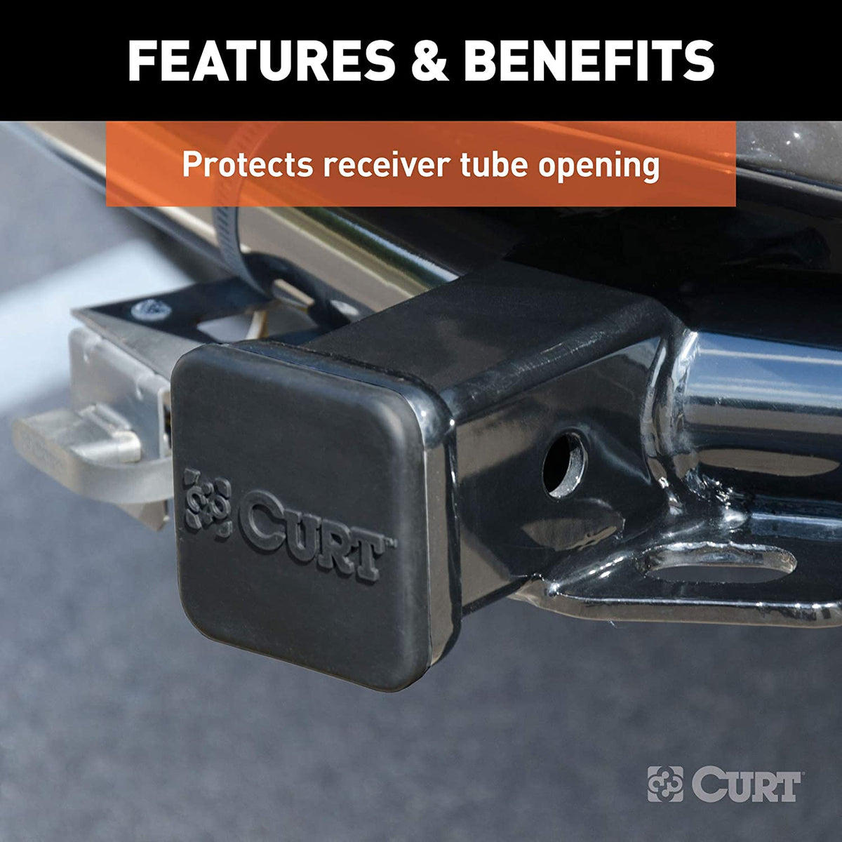 CURT Rubber Trailer Hitch Tube Cover, Fits 2 Inch Receiver Tube, Black (Used)