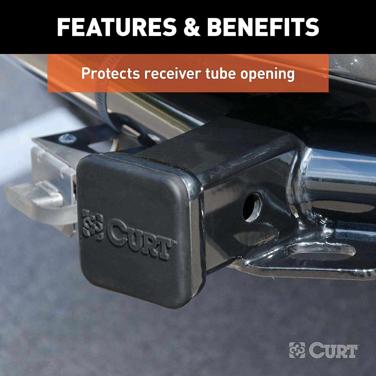 CURT 21510 Trailer 5/8-Inch Hitch Pin and Clip Set, Fits 2 Inch Receiver Tubes + CURT 22272 Rubber Trailer Hitch Tube Cover, Fits 2 Inch Receiver Tube, Black