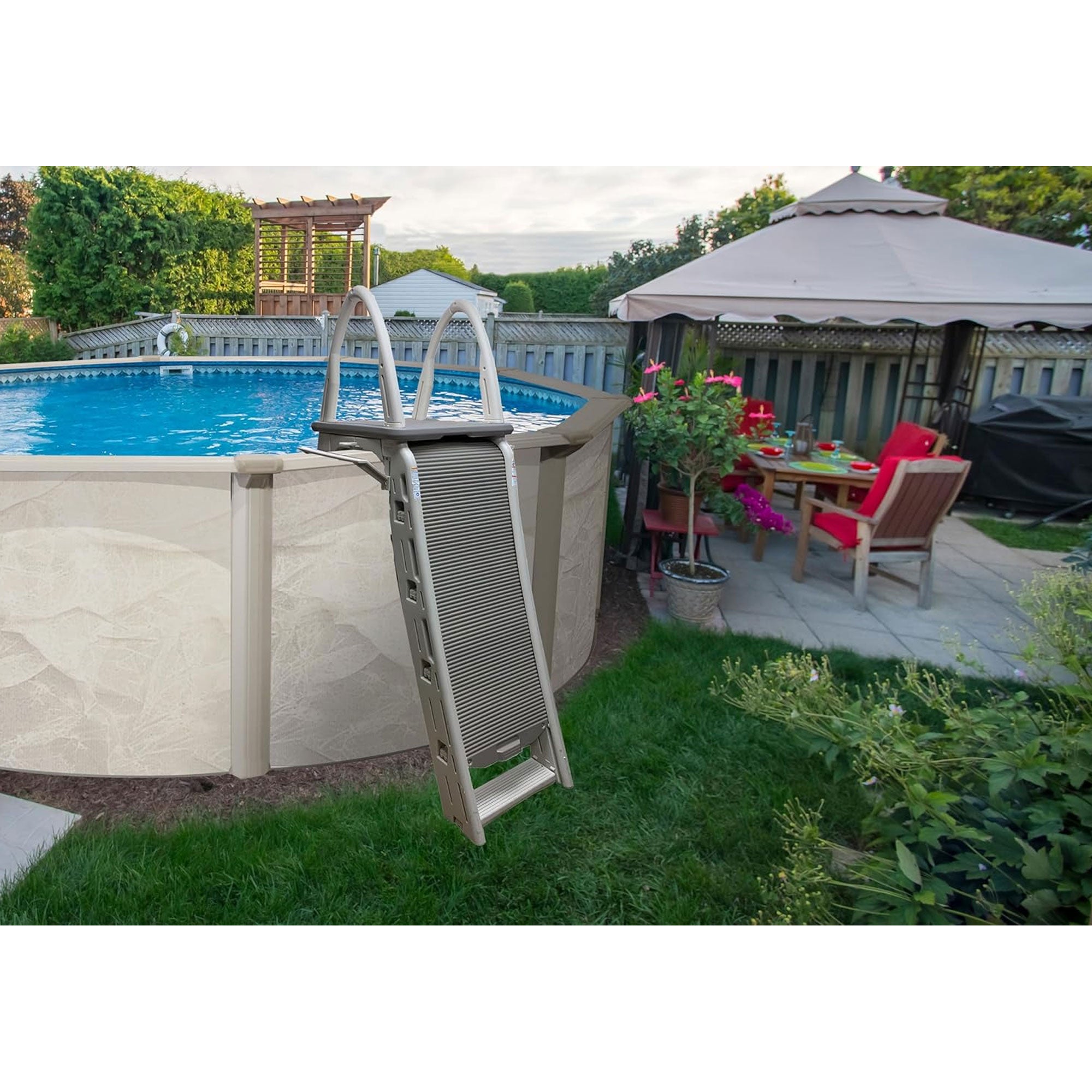 Confer Plastics Roll-Guard 48-56" A-Frame Pool Safety Ladder, Gray (Open Box) - VMInnovations