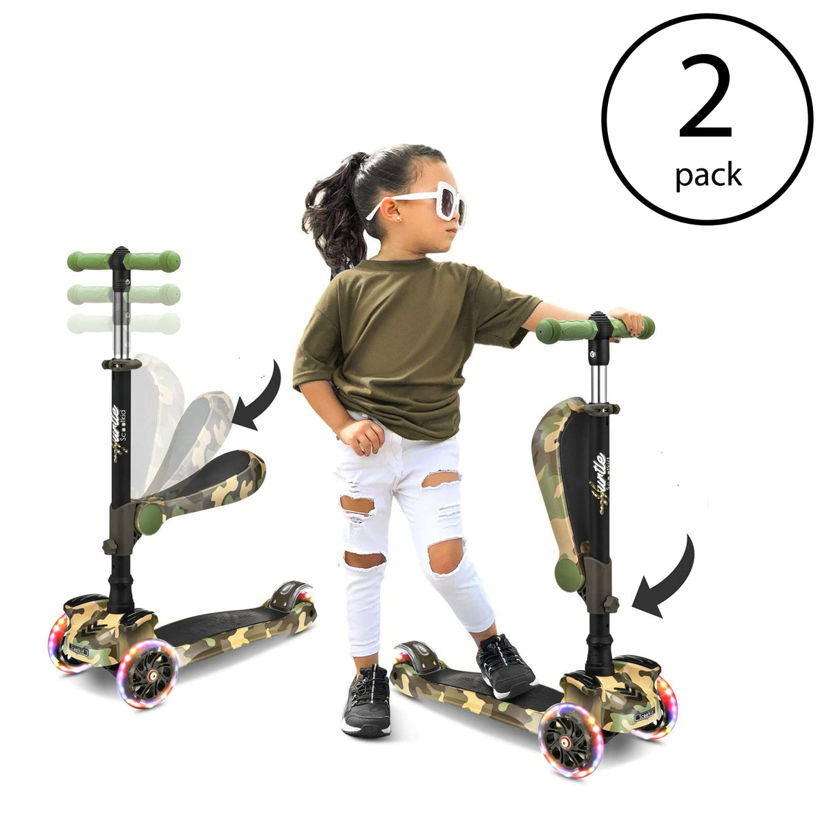 Hurtle ScootKid 3 Wheel Child Toddler Toy Scooter with LED Wheel Lights (2 Pack) - VMInnovations