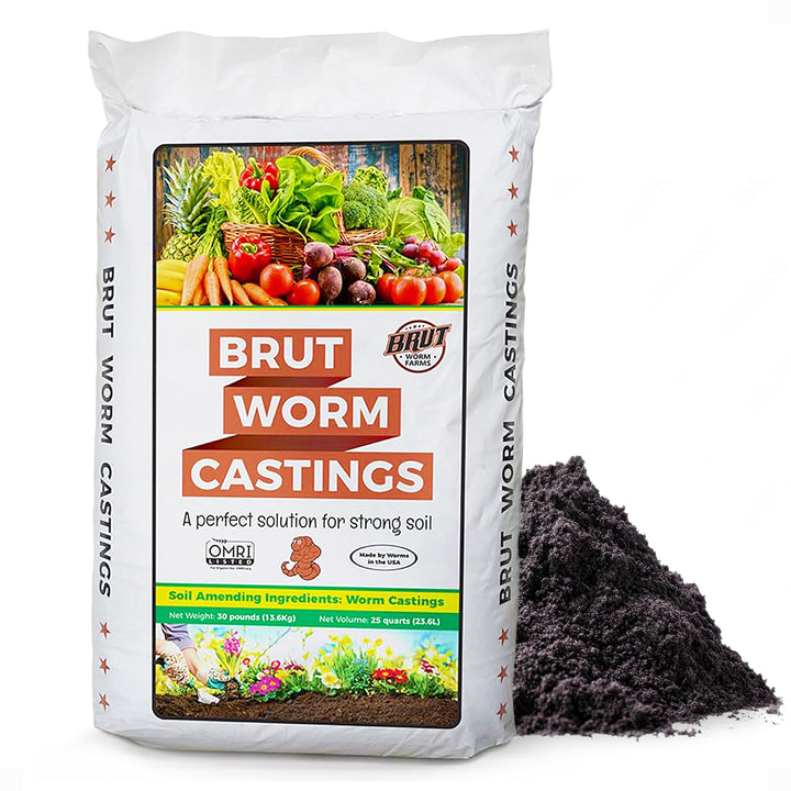 Brut All Natural Organic Worm Castings Soil Builder, 30 Pound Bag