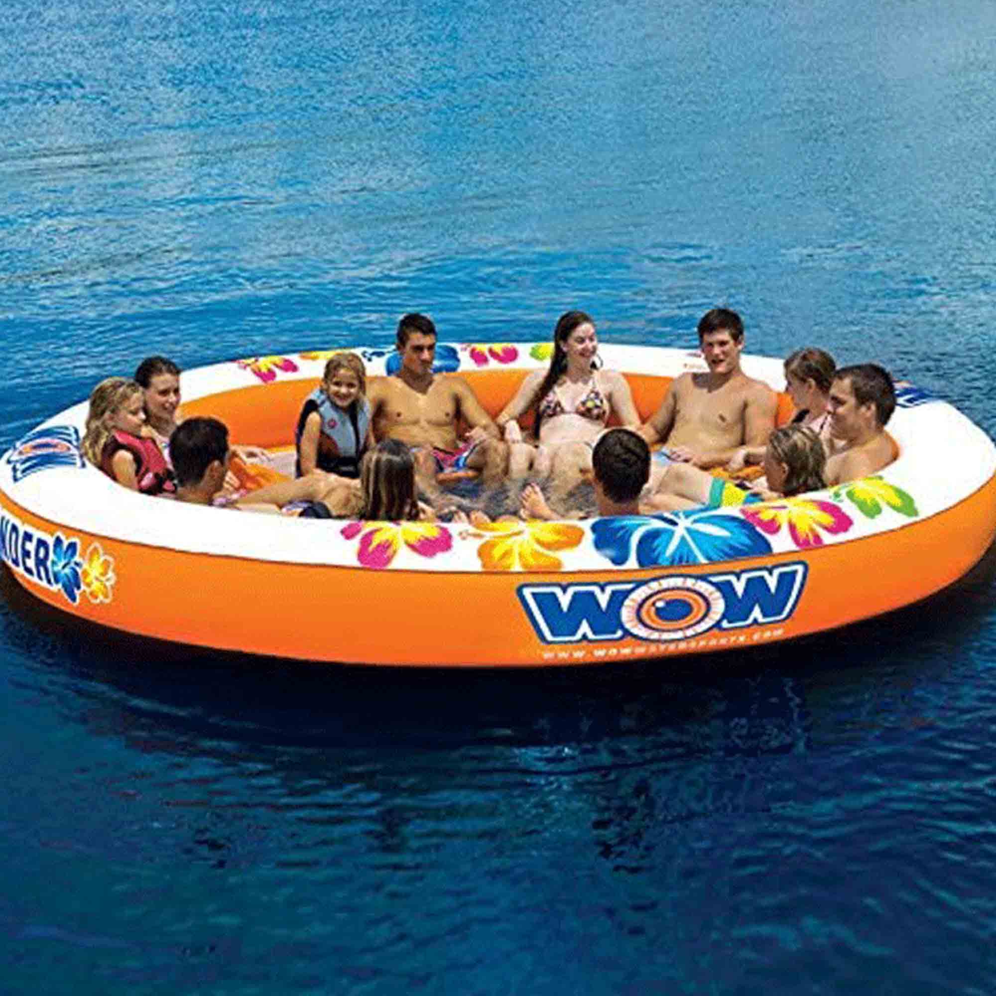 WOW Watersports 12 Person Inflatable Stadium Island Water Float for Lake, Orange - VMInnovations