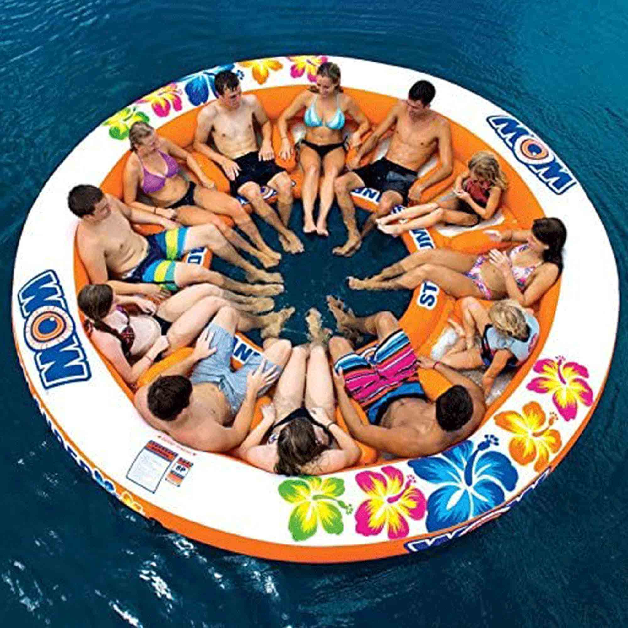 WOW Watersports 12 Person Inflatable Stadium Island Water Float for Lake, Orange - VMInnovations