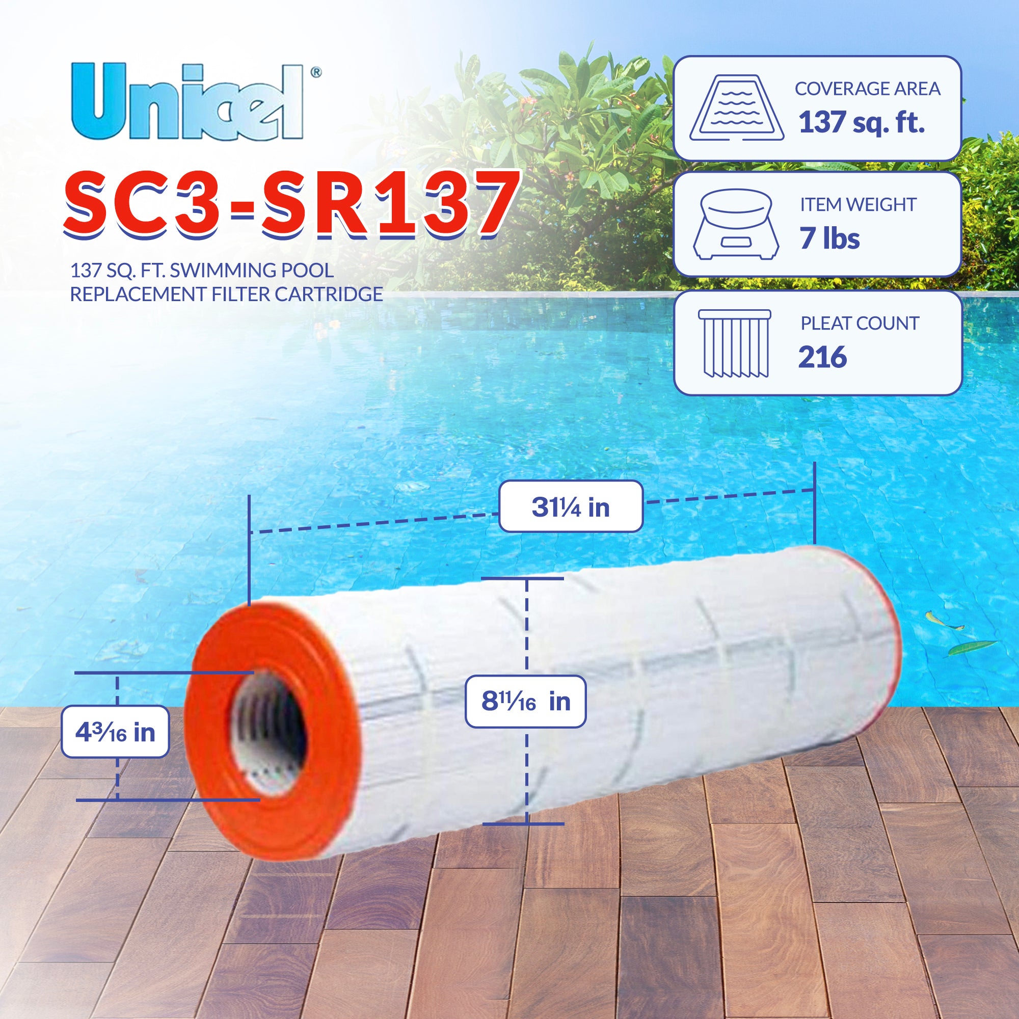 Unicel SC3-SR137 137 Square Foot 3 Oz Media Pool Filter Cartridge (Open Box) - VMInnovations
