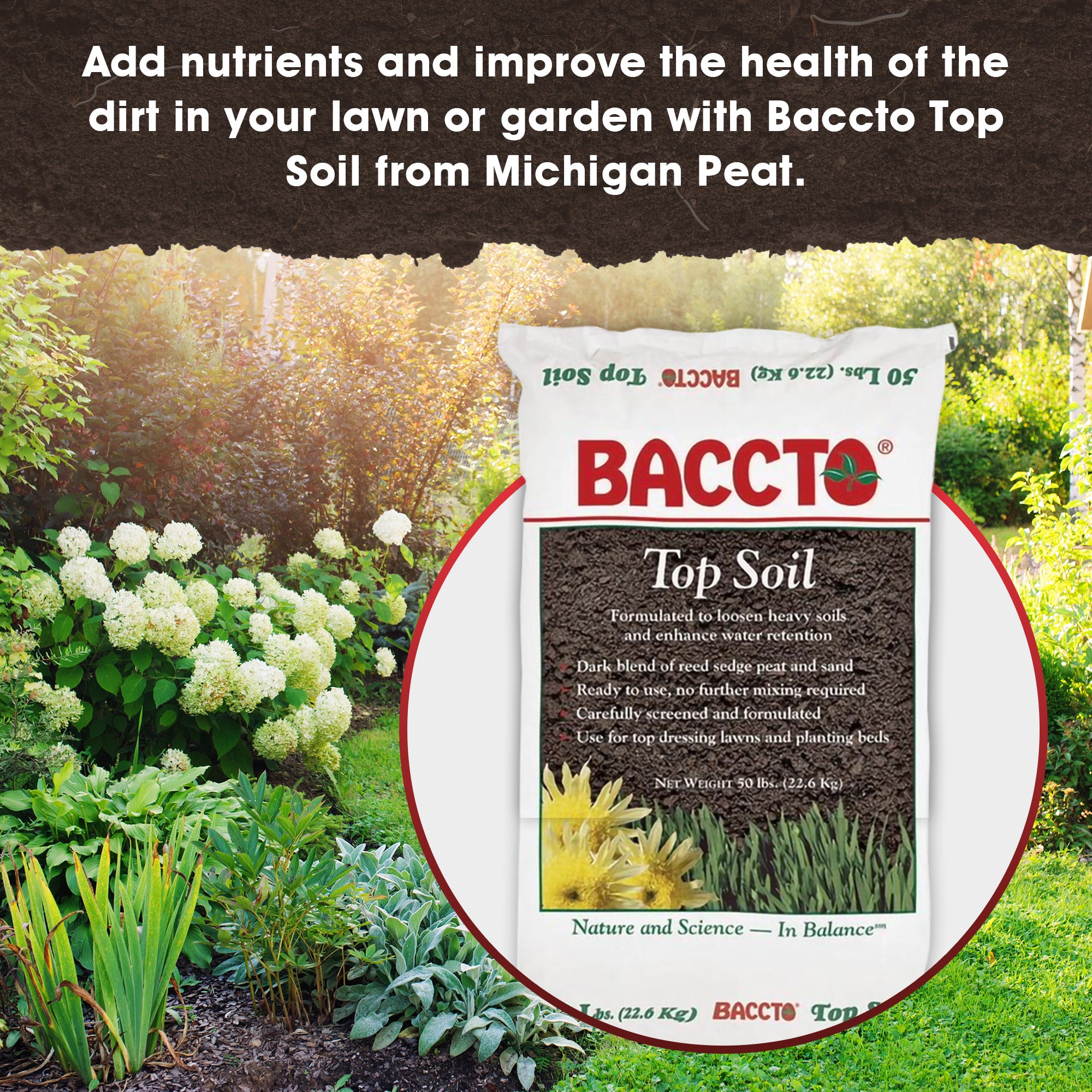Michigan Peat Baccto Top Soil with Reed Sedge, Peat, and Sand, 50Lbs(Open Box) - VMInnovations