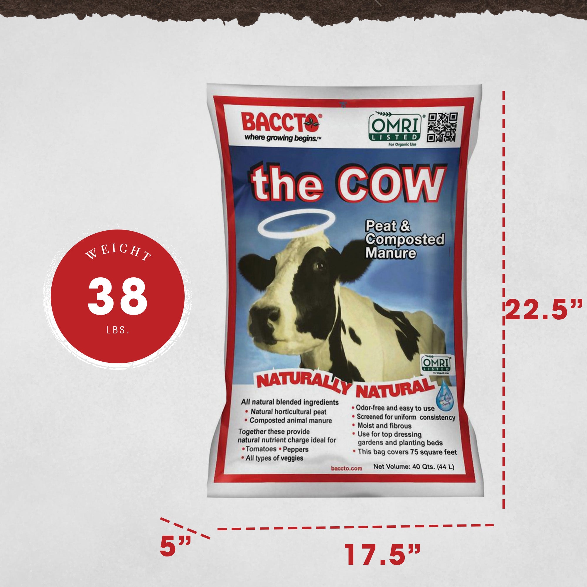 Baccto Wholly Cow Horticulture Organic Peat & Composted Manure 40 Qts (Open Box)