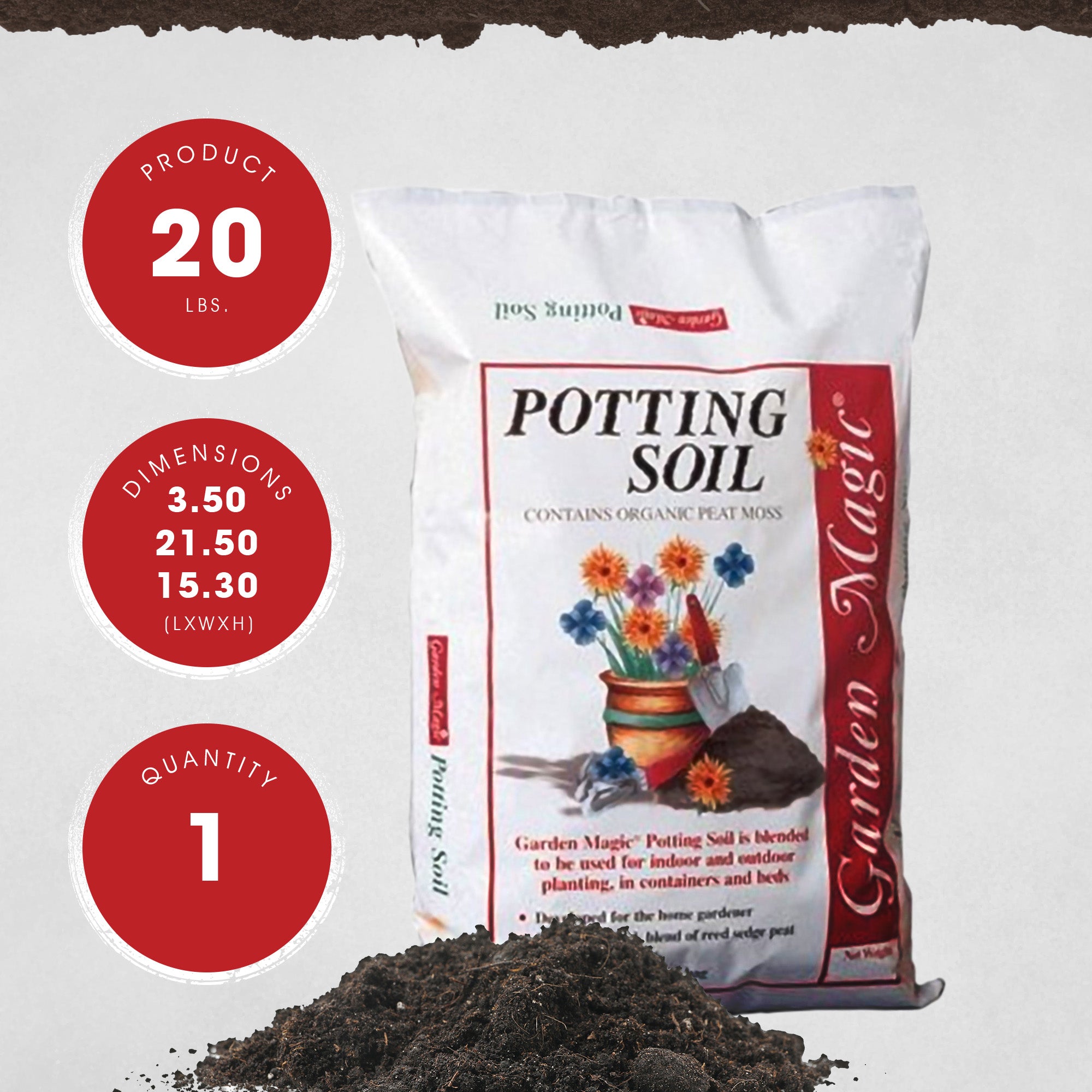 Michigan Peat 5720 Garden Magic General Purpose Potting Soil Mix, 20 lb, 3 Pack