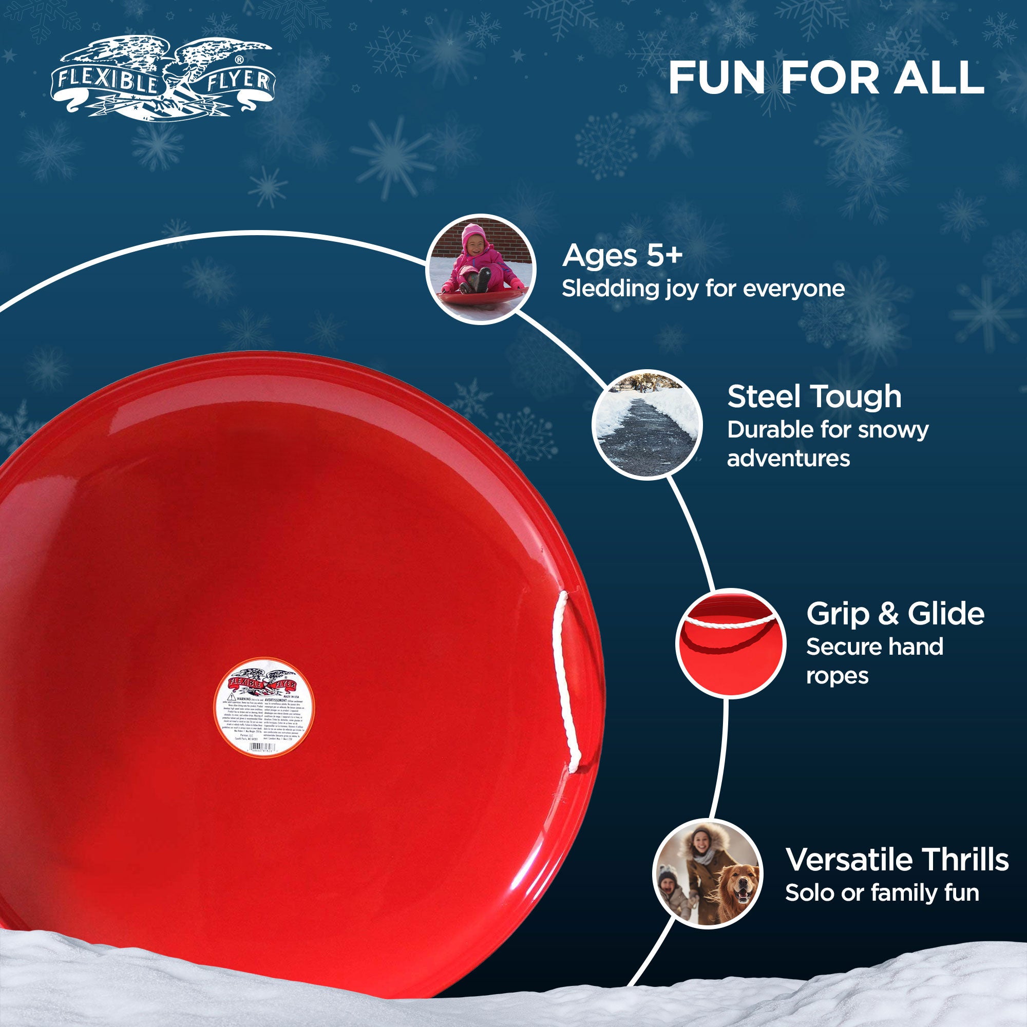 Flexible Flyer Steel Saucer 26" Winter Snow Sled for Kids/Adults, Red (Open Box) - VMInnovations