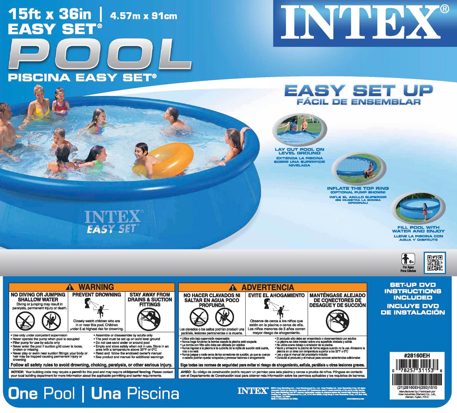 Intex 15' x 36" Easy Set Above Ground Swimming Pool | 28160E - Missing Box