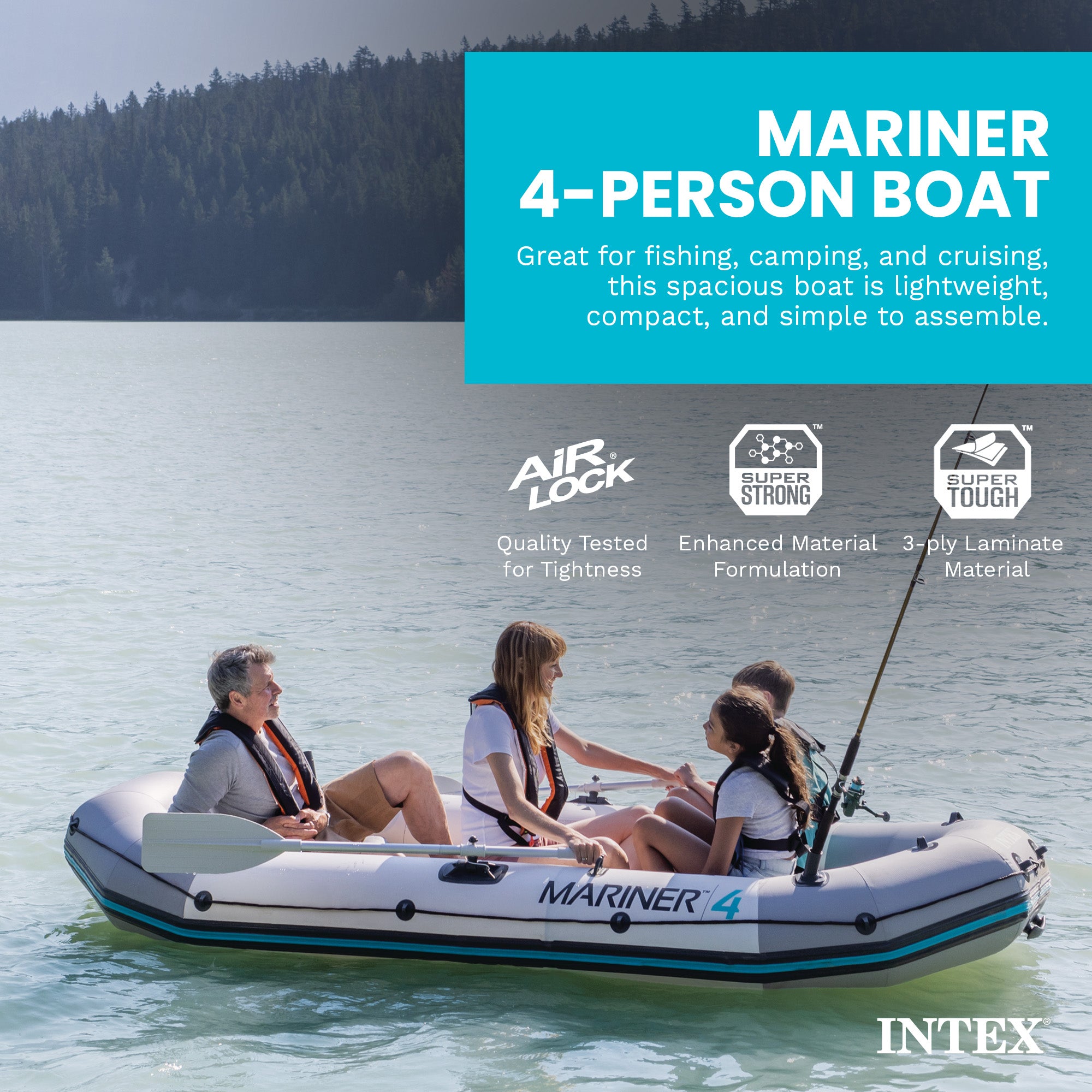 Intex Mariner 4-Person Inflatable River Lake Dinghy Boat with Pump and Oars Set
