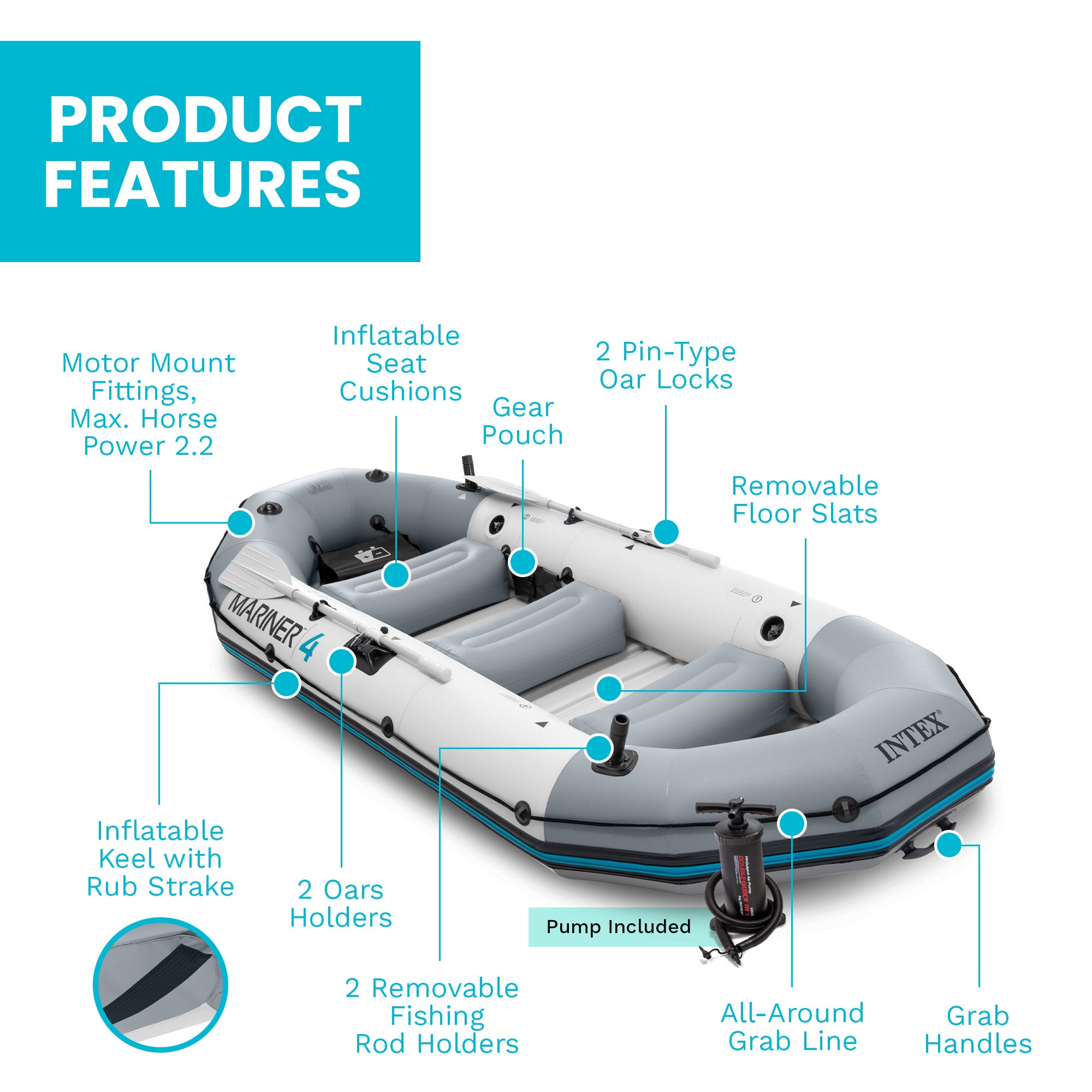 Intex Mariner 4-Person Inflatable River Dinghy Boat w/Pump and Oars(Open Box)