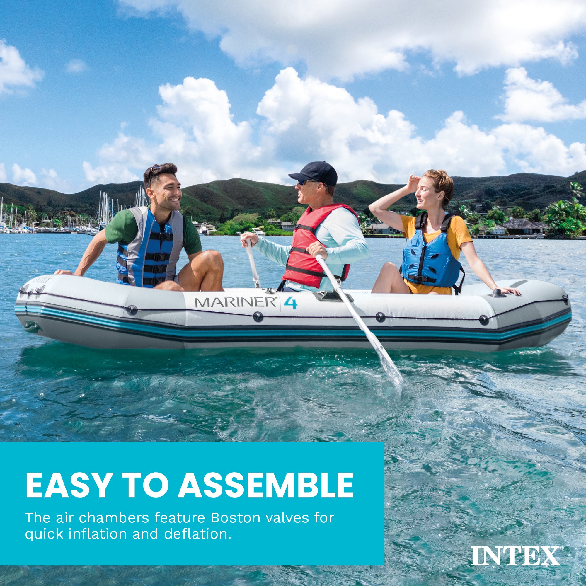 Intex Mariner 4-Person Inflatable River Lake Dinghy Boat with Pump and Oars Set
