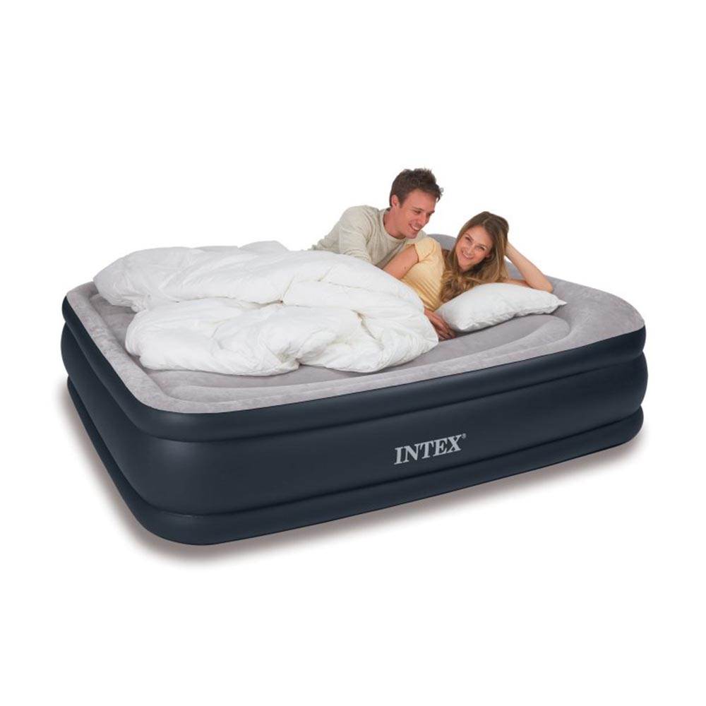INTEX Queen Pillow Rest Airbed Raised Air Mattress Bed with Pump (Open Box)