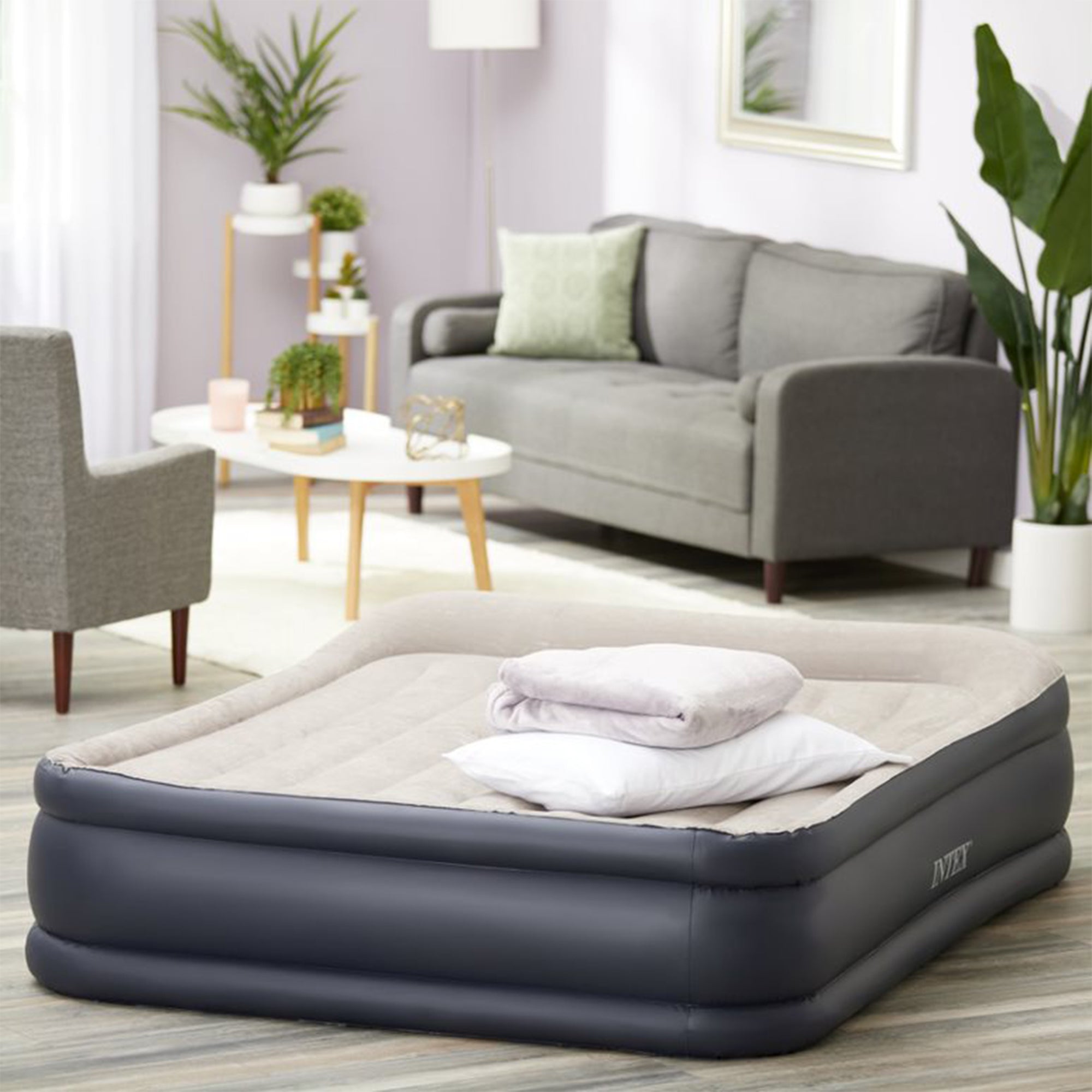 INTEX Queen Pillow Rest Airbed Raised Air Mattress Bed with Pump (Open Box)