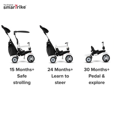 smarTrike Adjustable Vanilla Plus Baby and Toddler Tricycle Push Bike, Black