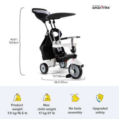 smarTrike Adjustable Vanilla Plus Baby and Toddler Tricycle Push Bike, Black