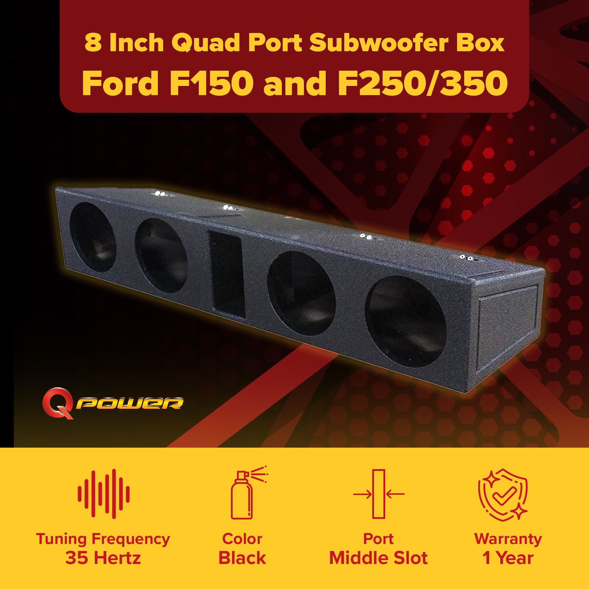 QPower 8 Inch Quad Port Subwoofer Box for Ford F150 and F250/350 (Open Box) - VMInnovations