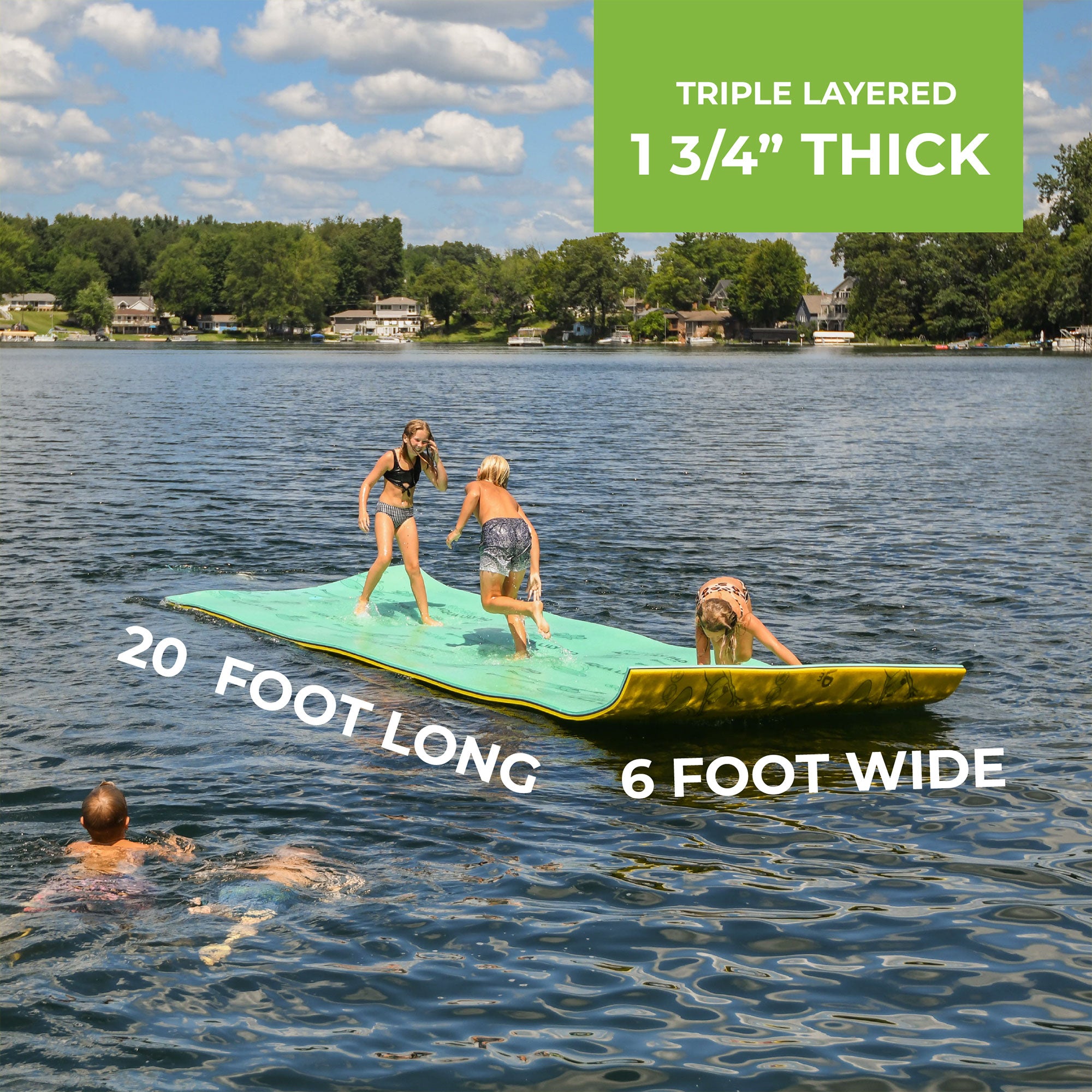 Aqua Lily Pad 20 Ft Bullfrog Water Playground Floating Foam Island, Green/Yellow - VMInnovations