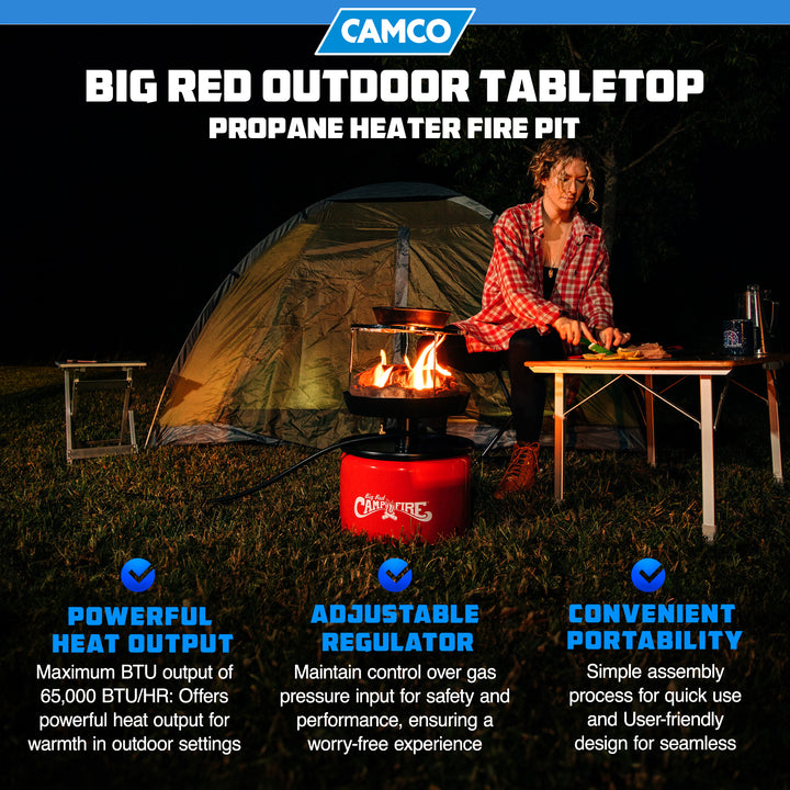 Camco Big Red Outdoor Portable Tabletop Propane Heater Fire Pit, 13.25 Inch - VMInnovations
