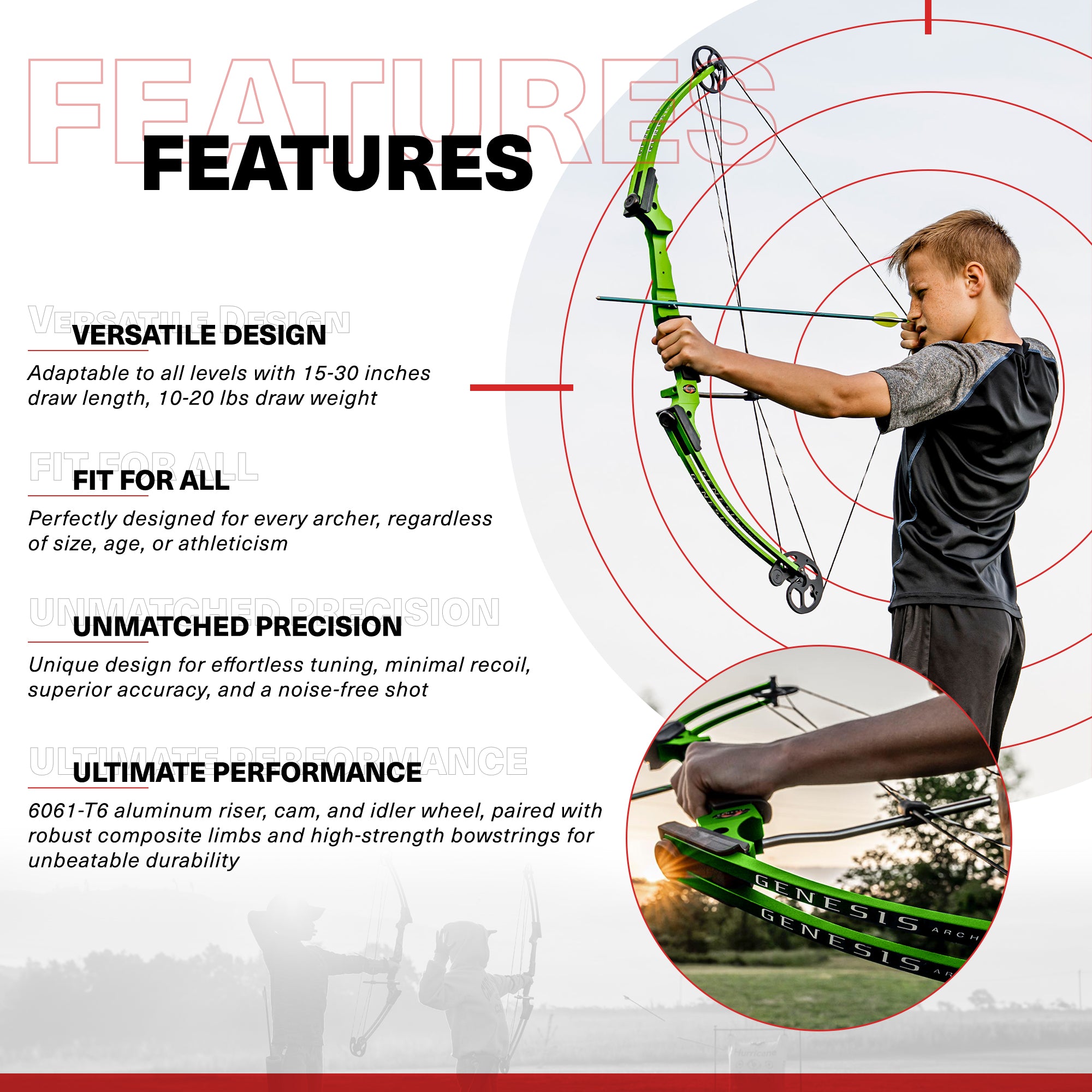 Genesis Archery Original Adjustable Right Handed Compound Bow, Green (5 Pack)