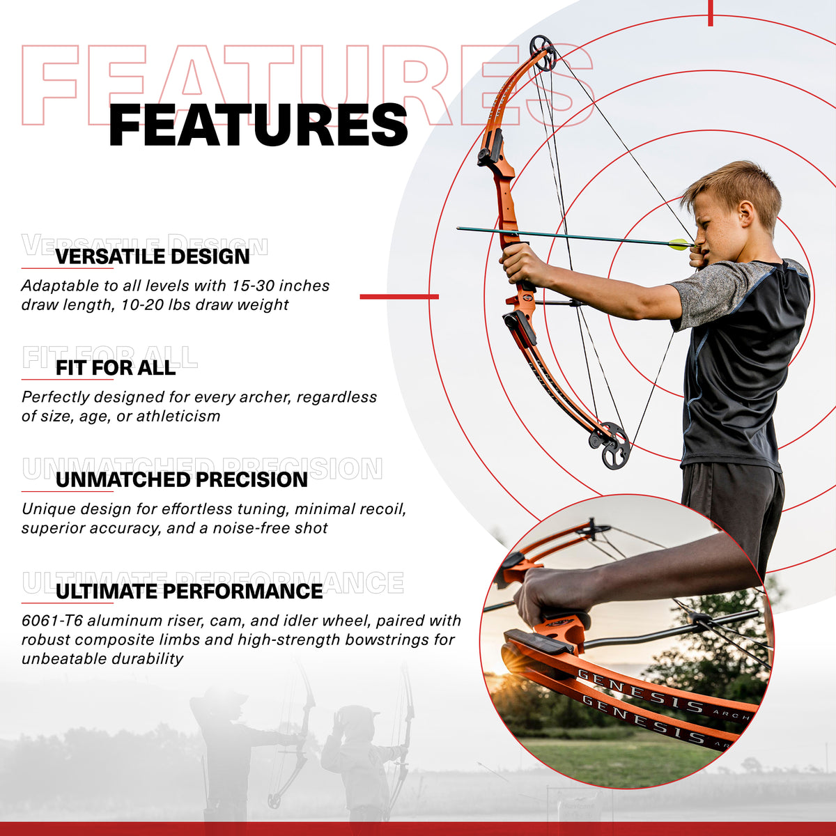 Genesis Archery Original Adjustable Left Handed Compound Bow, Orange (4 Pack)