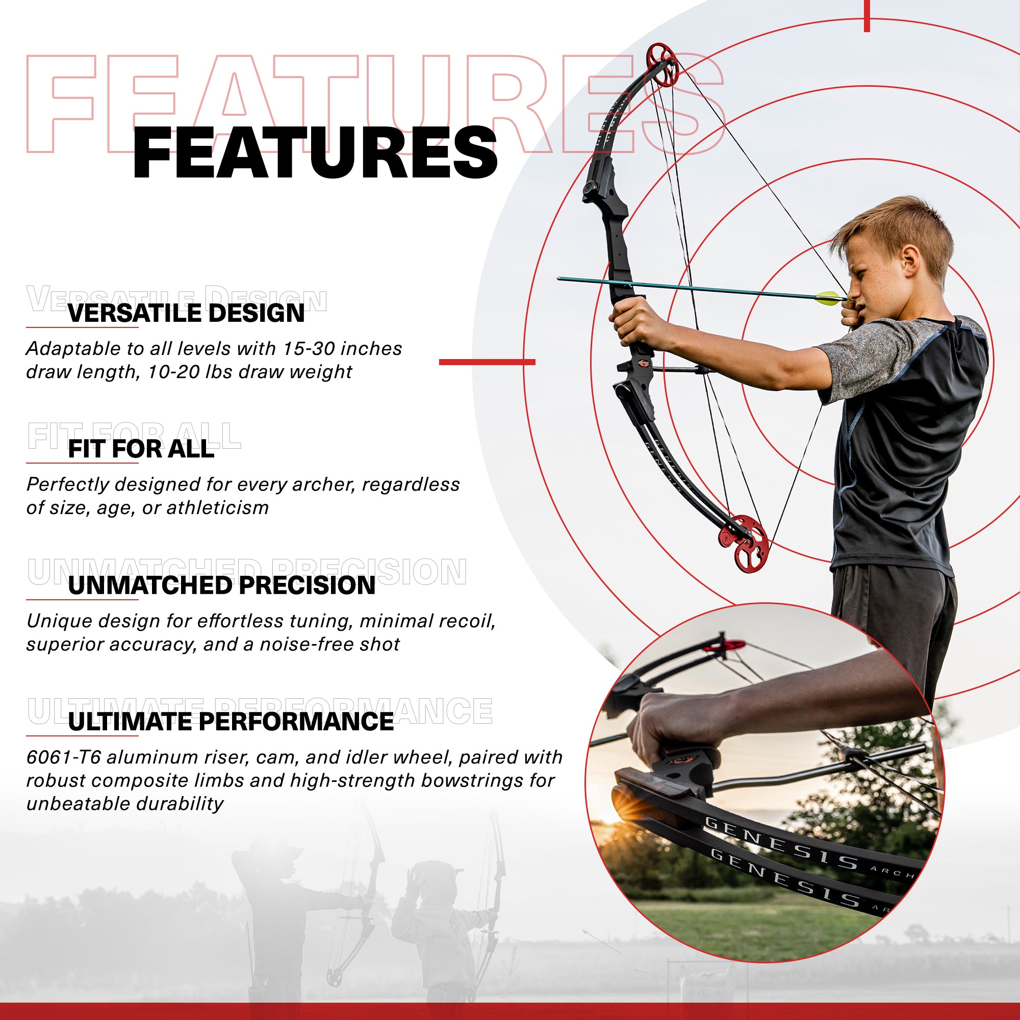 Genesis Archery Original Adjustable Right Handed Compound Bow, Black (4 Pack)