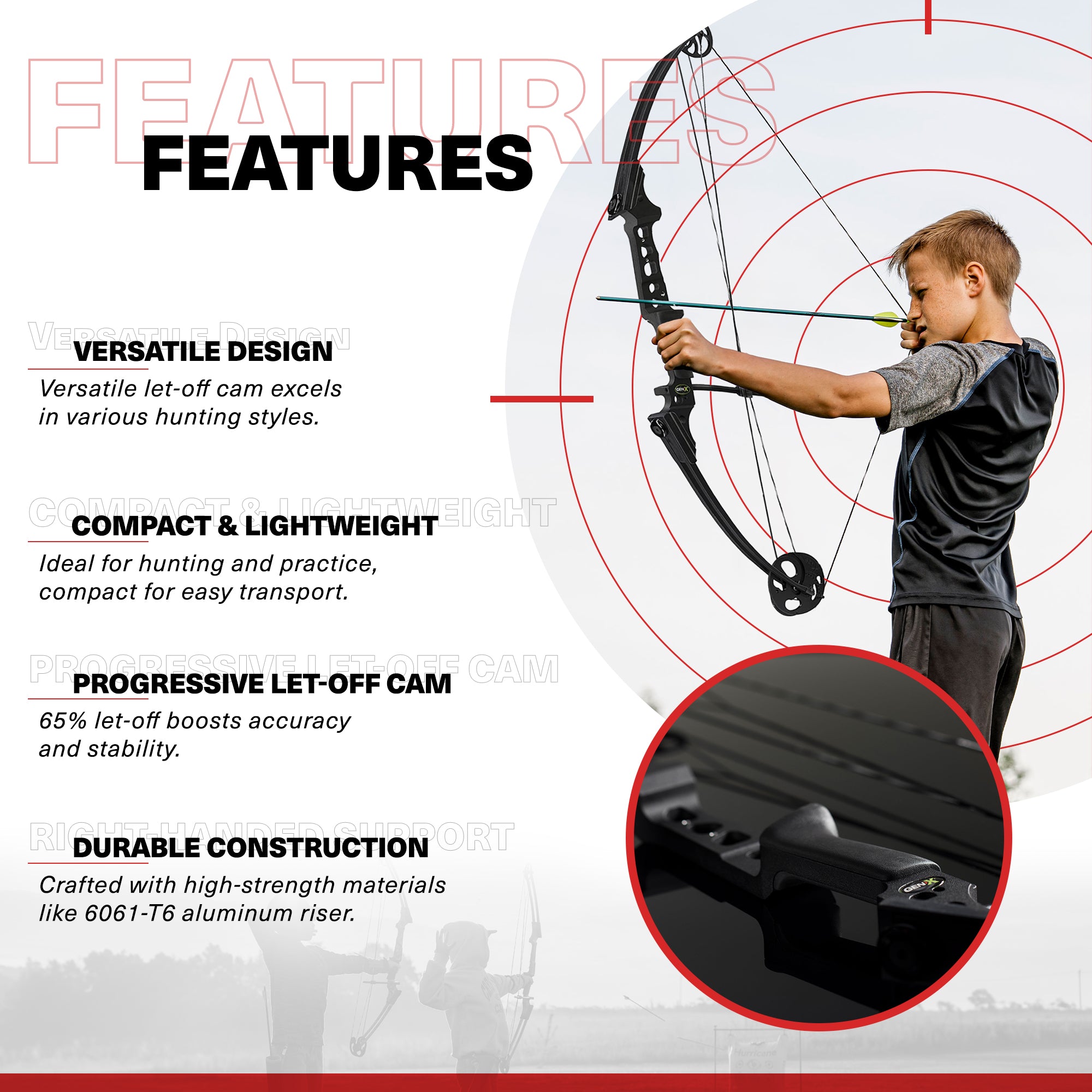 Genesis Gen-X Lightweight Archery Hunting Compound Bow, Draw Hand-Right, Black