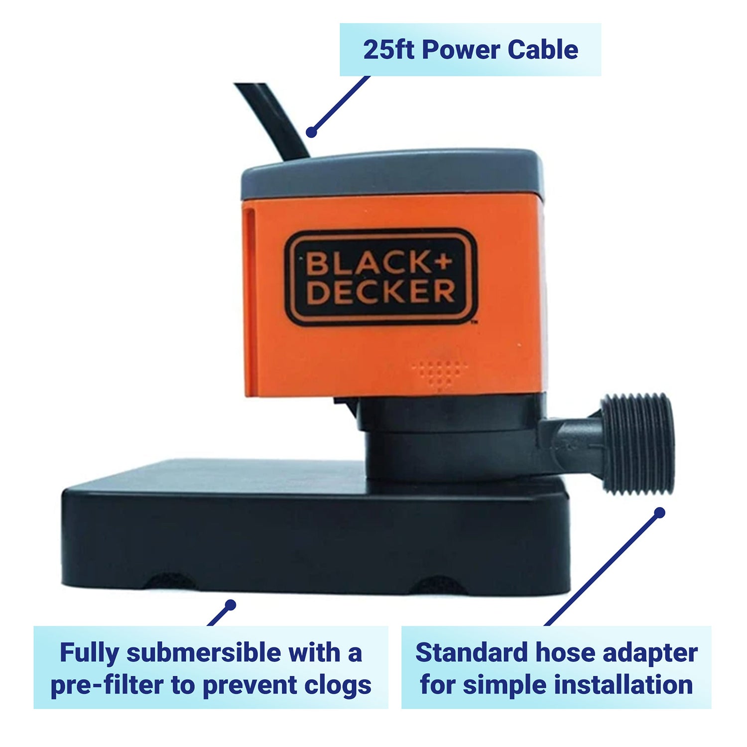 Black+Decker 350 GPH Fully Submersible Swimming Pool Cover Pump (Open Box)