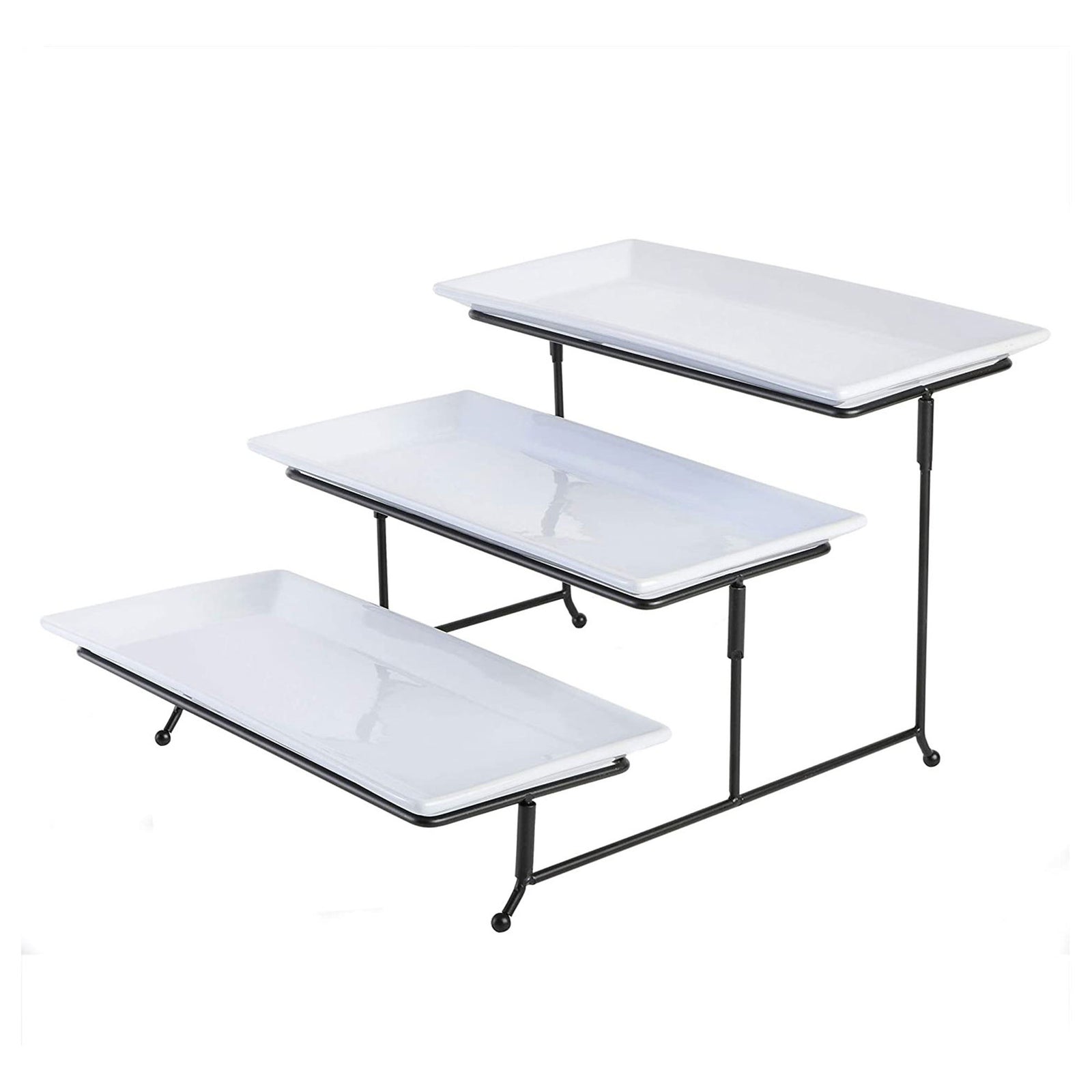 Gibson Elite Gracious Dining 3 Tier Rectangular Serving Platter Stand Set, Black - VMInnovations