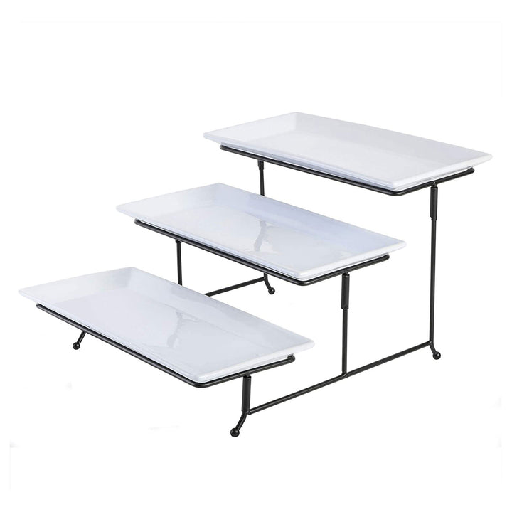 Gibson Elite Gracious Dining 3 Tier Rectangular Serving Platter Stand Set, Black - VMInnovations