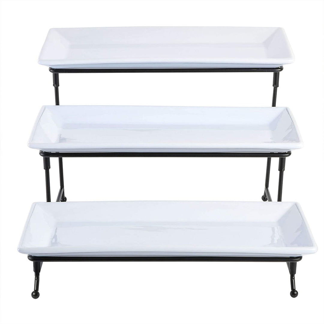 Gibson Elite Gracious Dining 3 Tier Rectangular Serving Platter Stand Set, Black - VMInnovations
