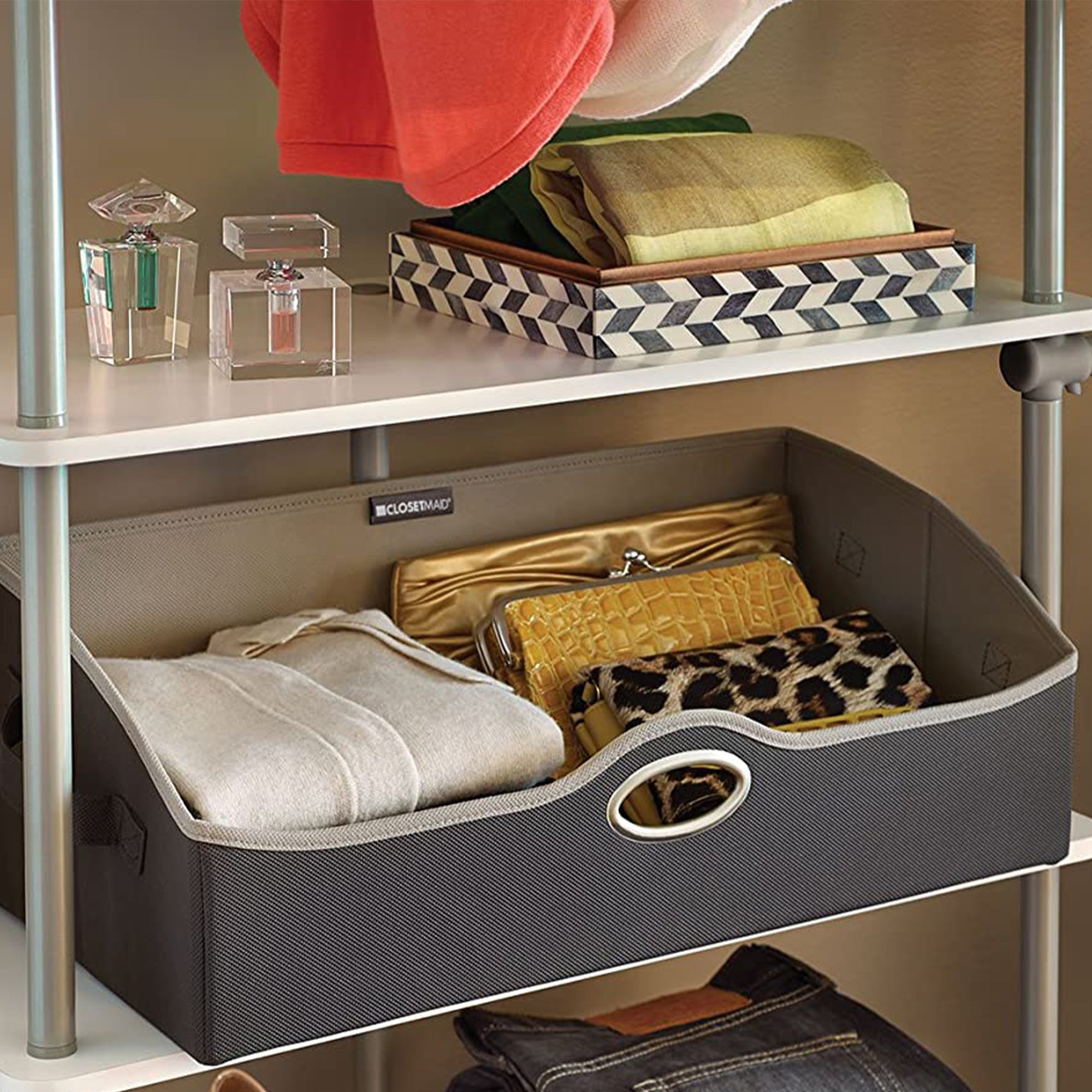 ClosetMaid Large Fabric Organizer Multiple Item Storage Bin, Charcoal (2 Pack) - VMInnovations