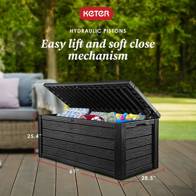 Keter Westwood 150 Gallon Plastic Outdoor Furniture Storage Deck Box, Dark Gray