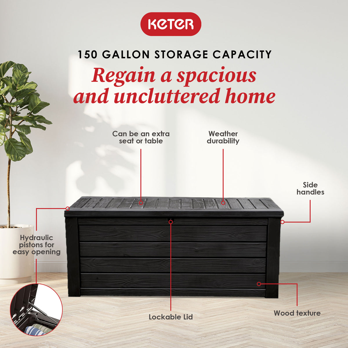 Keter Westwood Outdoor Deck Storage Box, 150 Gallon, Dark Grey (For Parts) - VMInnovations