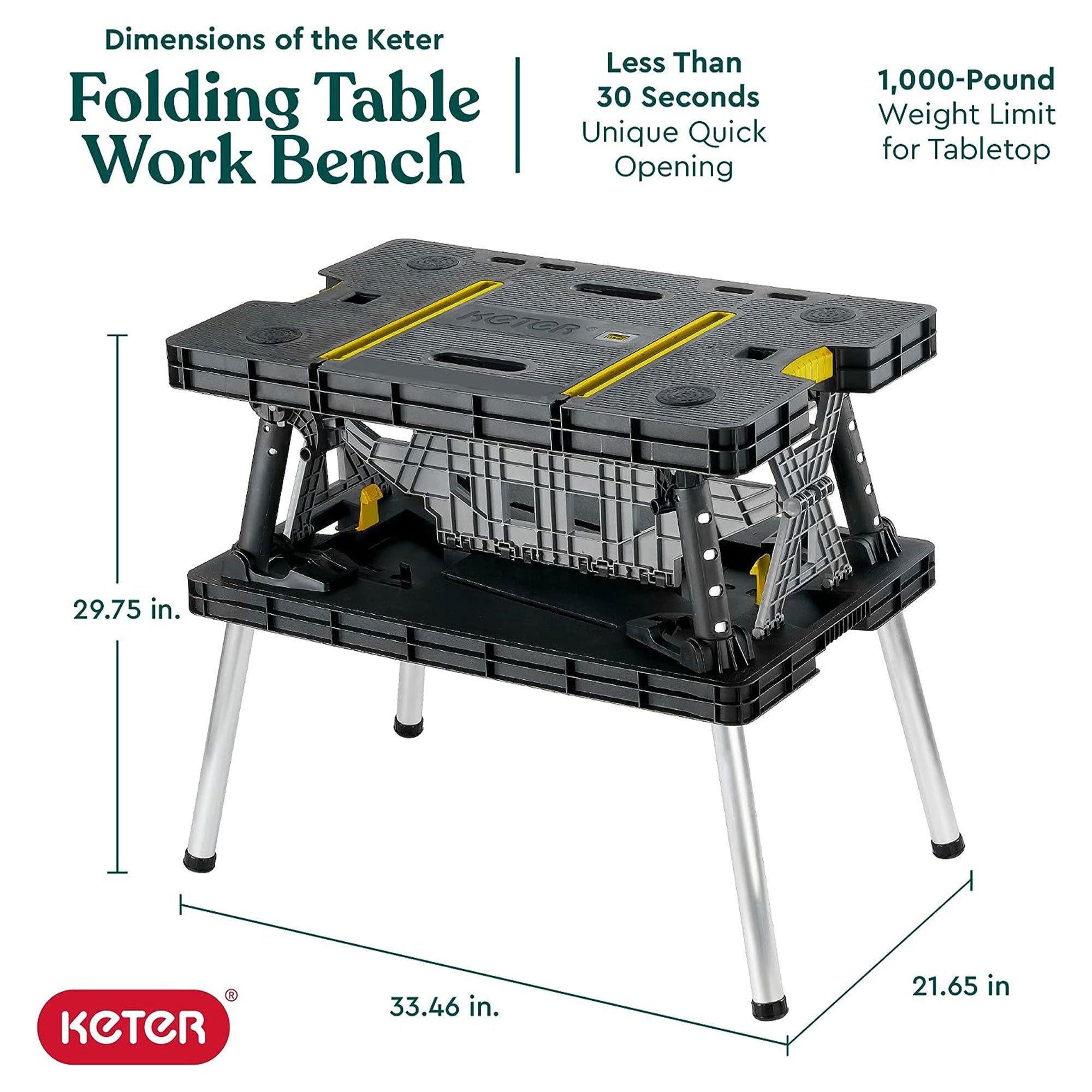 Keter Folding Table Tool Storage Stand Workbench Sawhorse w/12" Clamps(Open Box)
