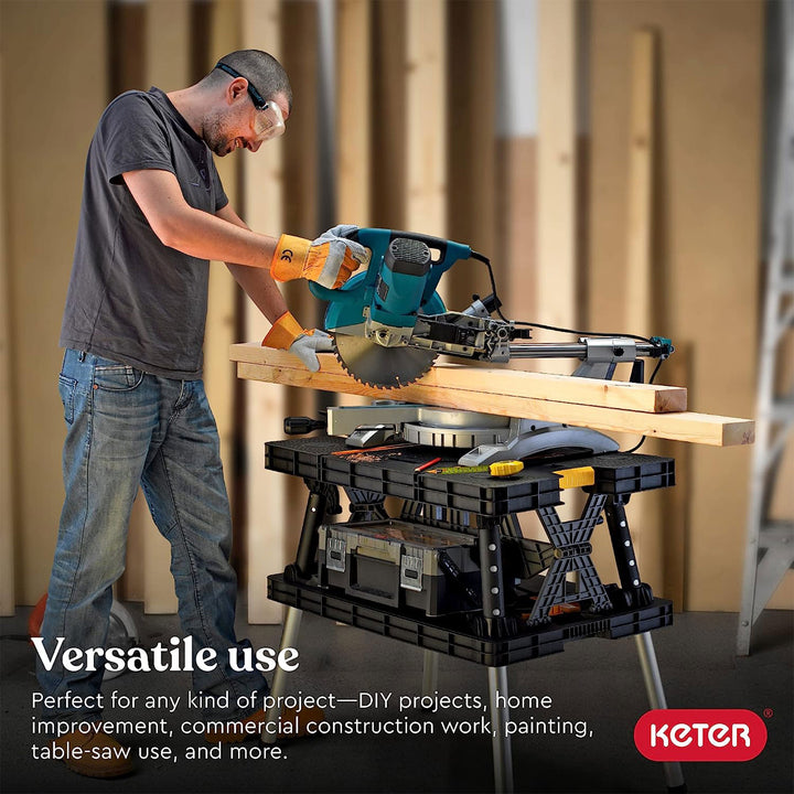 Keter Portable Folding Table Tool Storage Stand Workbench Sawhorse w/ 12" Clamps - VMInnovations