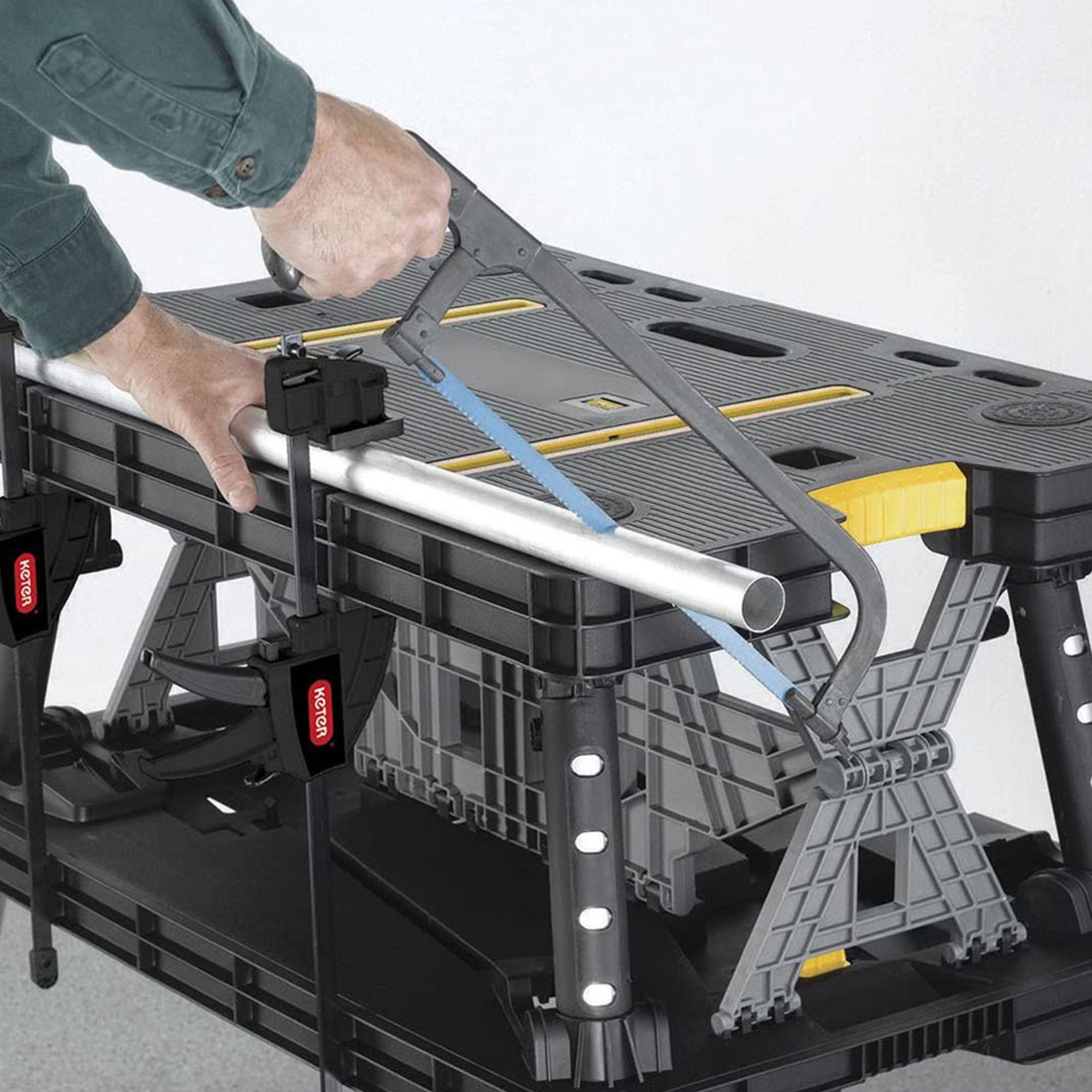 Keter Folding Table Tool Storage Stand Workbench Sawhorse w/12" Clamps(Open Box)