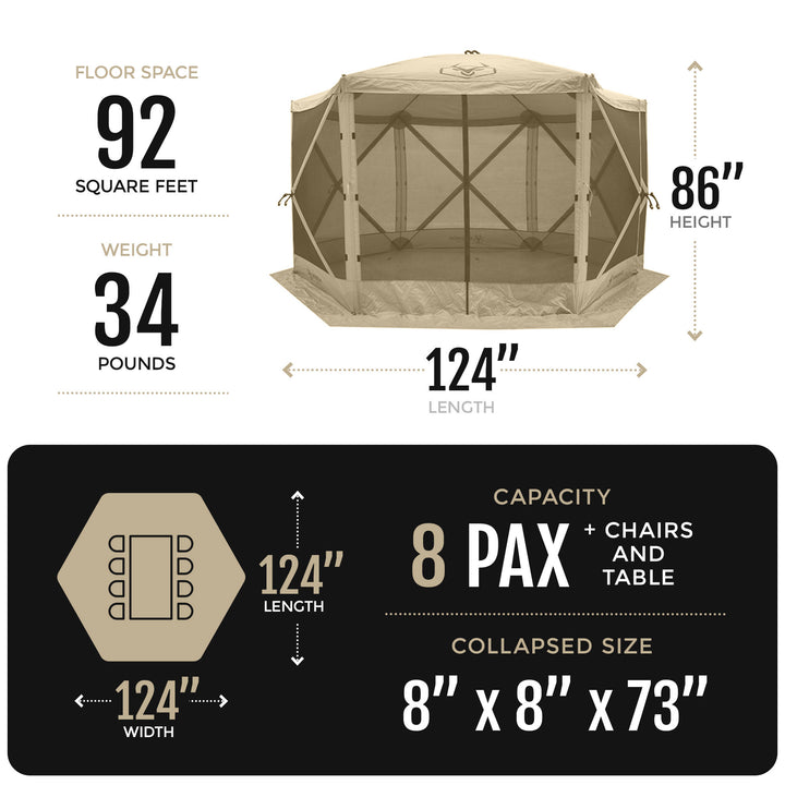 Gazelle Pop Up 8 Person Camping Gazebo Day Tent w/ Mesh Windows (Open Box) - VMInnovations