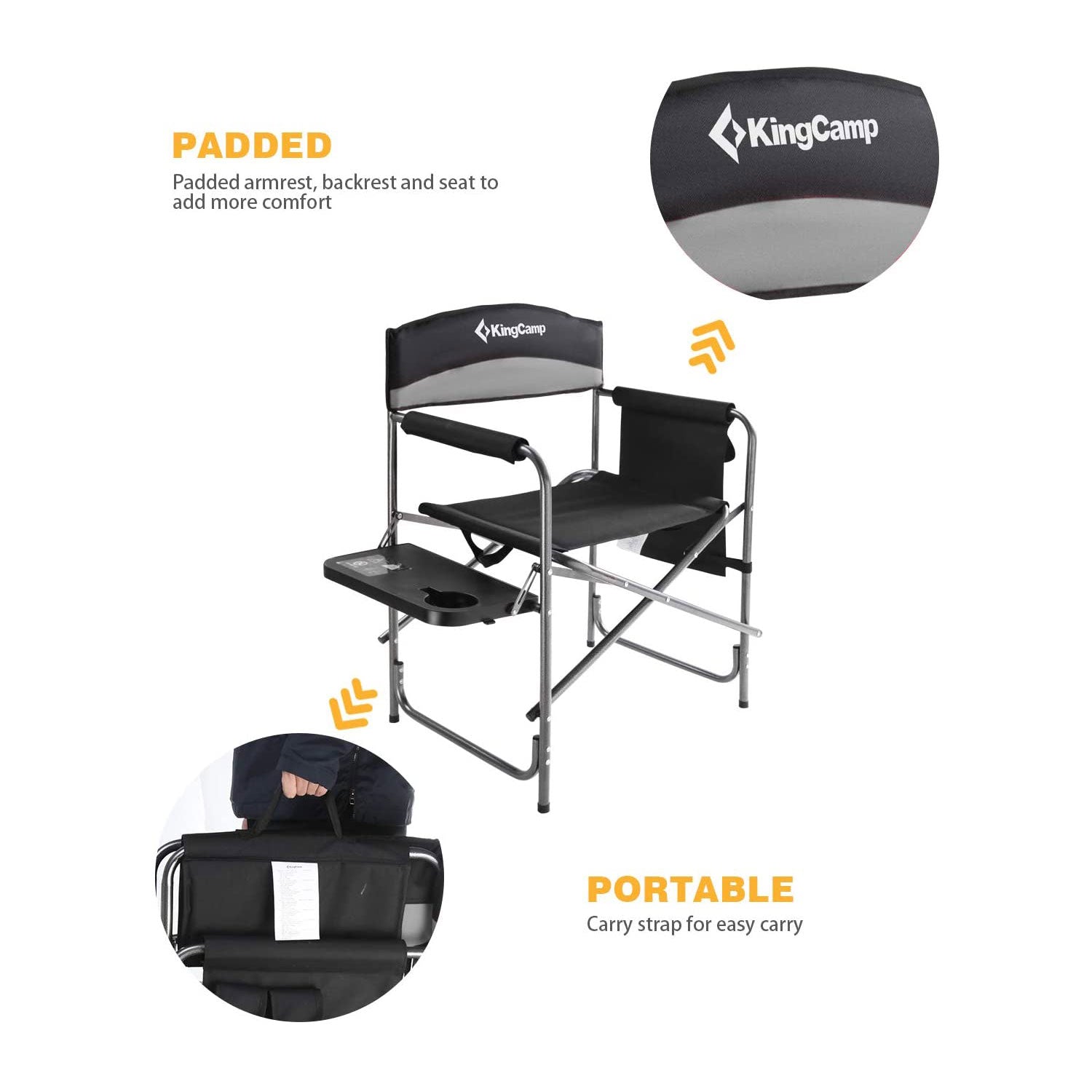 KingCamp Compact Camping Folding Chair with Side Table and Storage Pocket, Grey - VMInnovations
