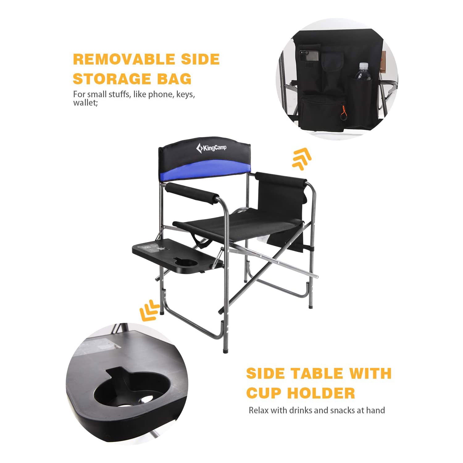 KingCamp Compact Camping Folding Chair w/Table & Storage Pocket, Blue(For Parts) - VMInnovations