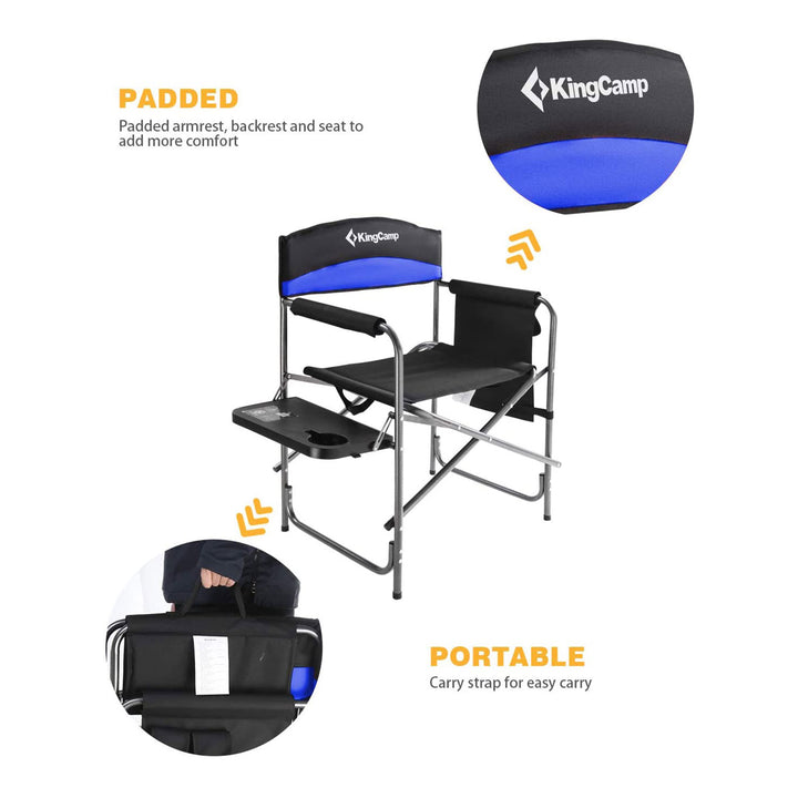 KingCamp Compact Camping Folding Chair with Side Table and Storage Pocket, Blue - VMInnovations
