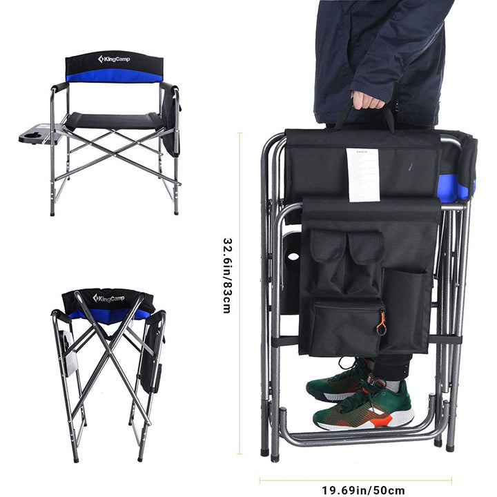 KingCamp Compact Camping Folding Chair with Side Table and Storage Pocket, Blue - VMInnovations