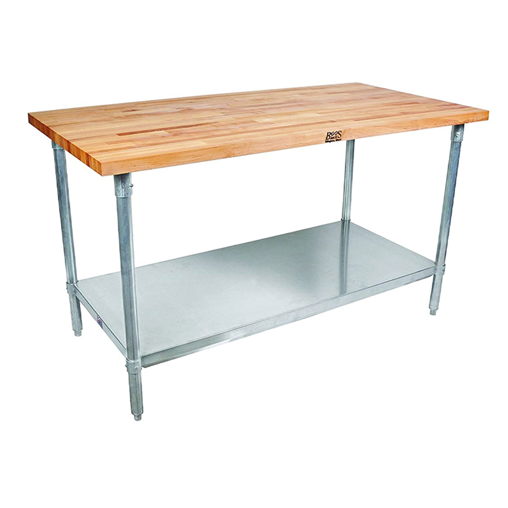 John Boos 60 Inch Maple Wood Work Table w/ Undershelf and Care Cream (3 Pack)